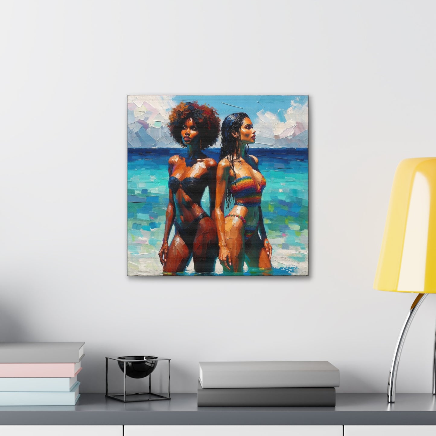 Art Print, Caribbean Women, Semi-Abstract Oil Finish, West Indian Ethnicity, Cultural, Heritage, Canvas Gallery Wrap