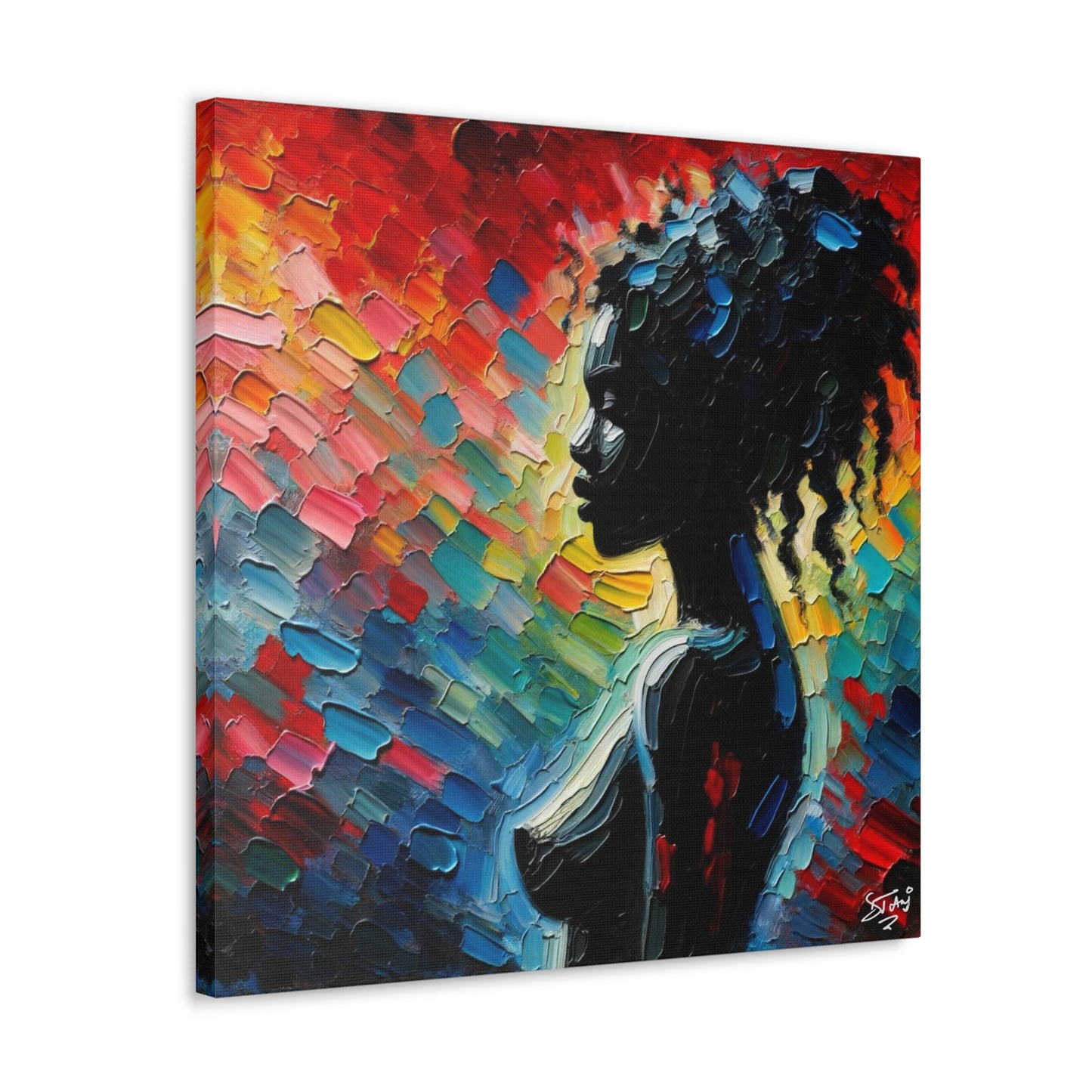 Art Print, Afro-Caribbean Woman, Silhouette, Oil Finish, West Indian Ethnicity, Cultural, Heritage, Abstract, Canvas Gallery Wrap