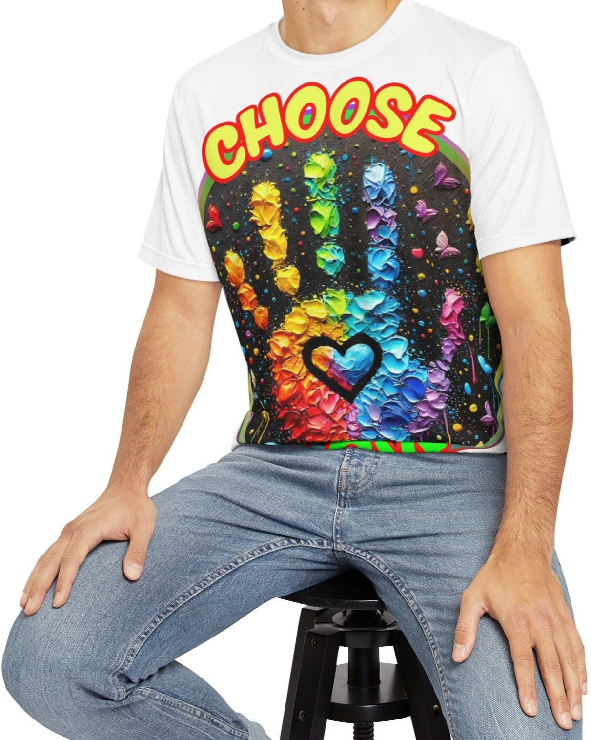 Men's Brushed Polyester Short Sleeve Tee (AOP), "Choose Love"