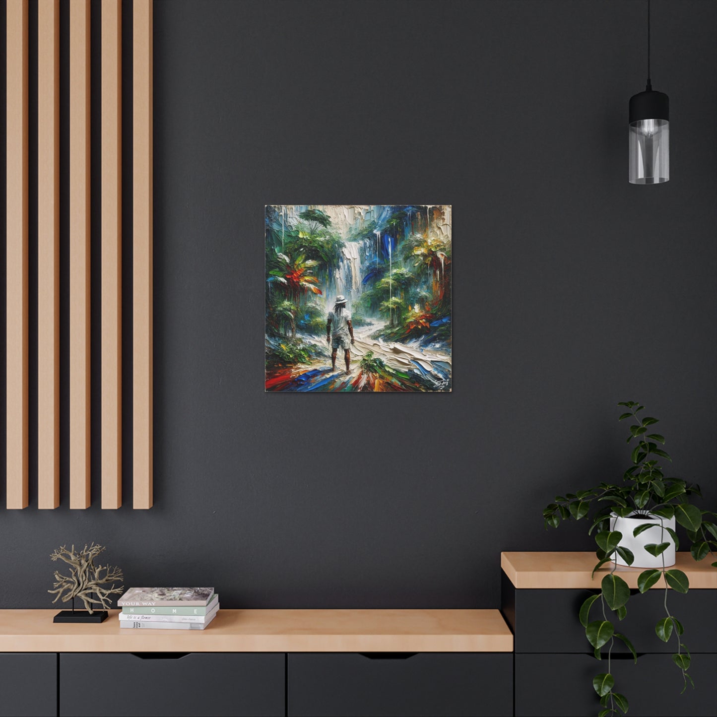 Art Print of Caribbean Man at Waterfall, West Indian Art, Canvas Gallery Wraps