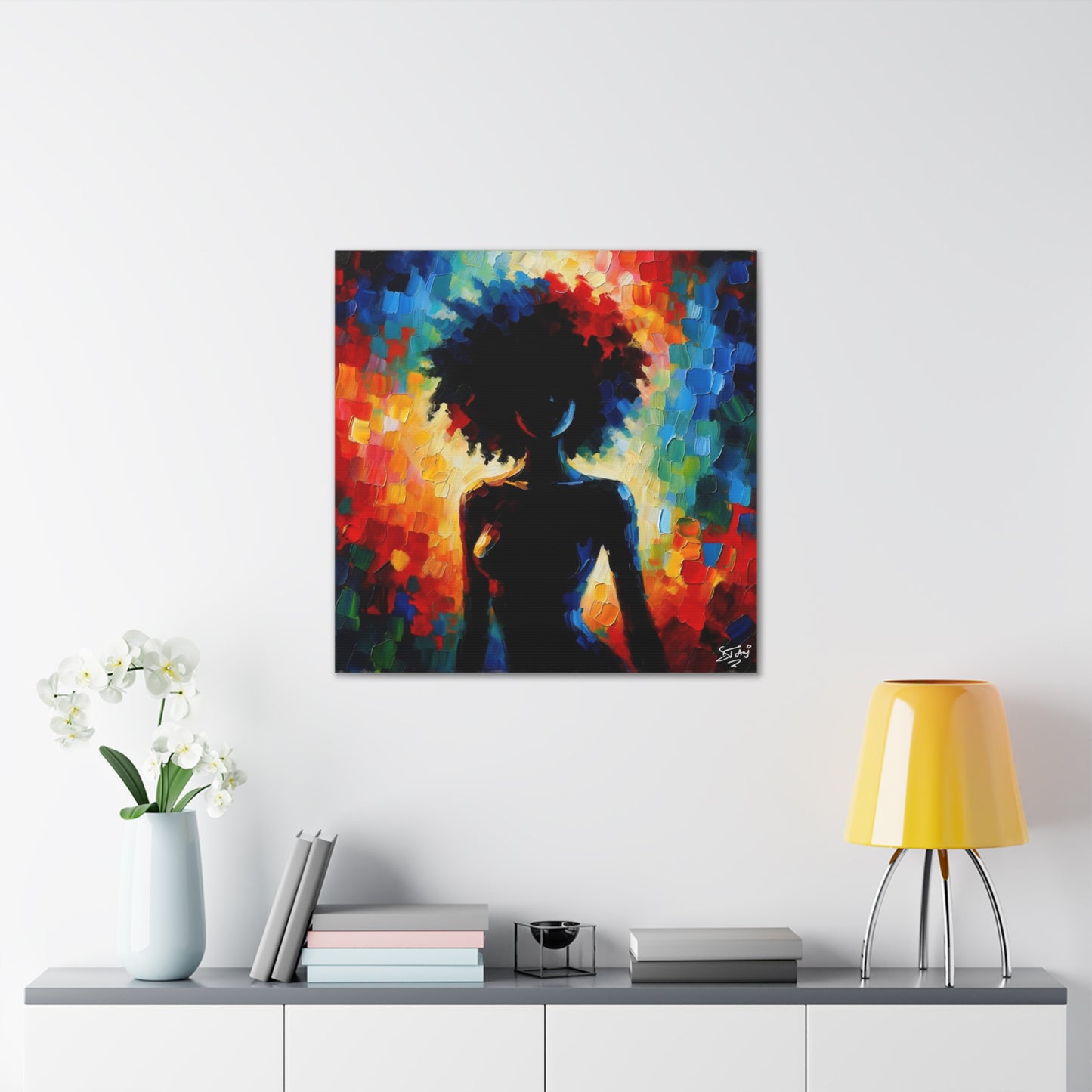 Art Print, Afro-Caribbean Woman, Silhouette, Oil Finish, West Indian Ethnicity, Cultural, Heritage, Abstract, Canvas Gallery Wrap