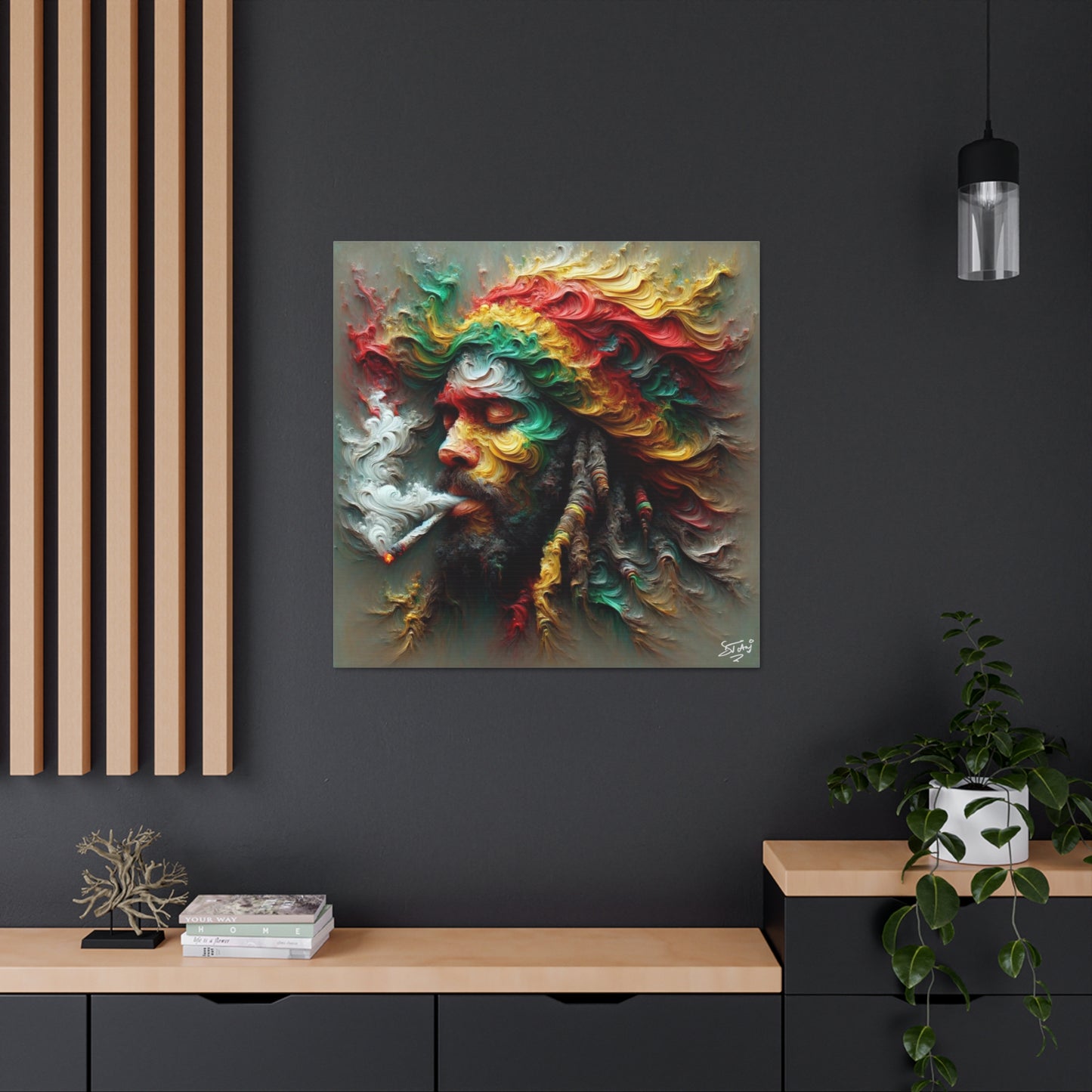 Art Print, Dougla-Rasta Man, Oil Finish, West Indian Ethnicity, Cultural, Heritage, Semi-Abstract, Canvas Gallery Wrap