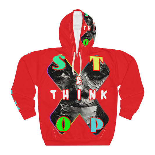 Unisex Pullover Hoodie (AOP) "Stop & Think"