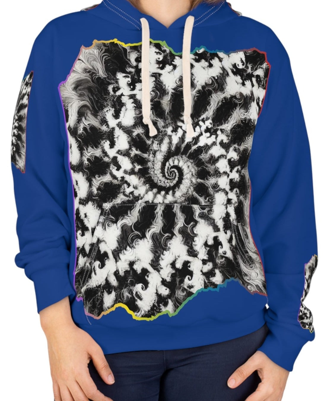 Unisex Pullover Hoodie (AOP) "B&W Tie-Dye Abstract Print"