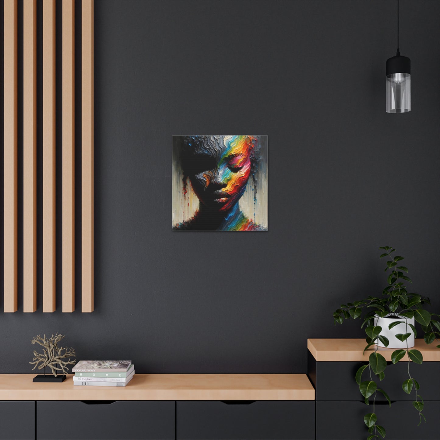 Art Print, Afro-Caribbean Woman "Face Paint In Silhouette," Oil Finish, West Indian Ethnicity, Cultural, Heritage, Semi-Abstract, Canvas Gallery Wrap