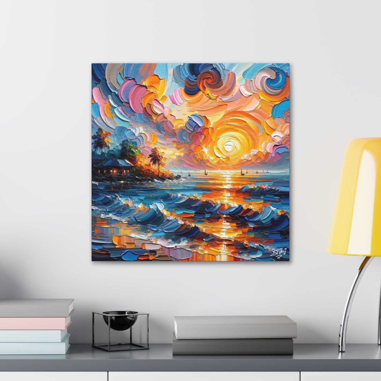 Art Print of Caribbean Sunset, Abstract, Oil Painting, West Indian Art, Canvas Gallery Wraps