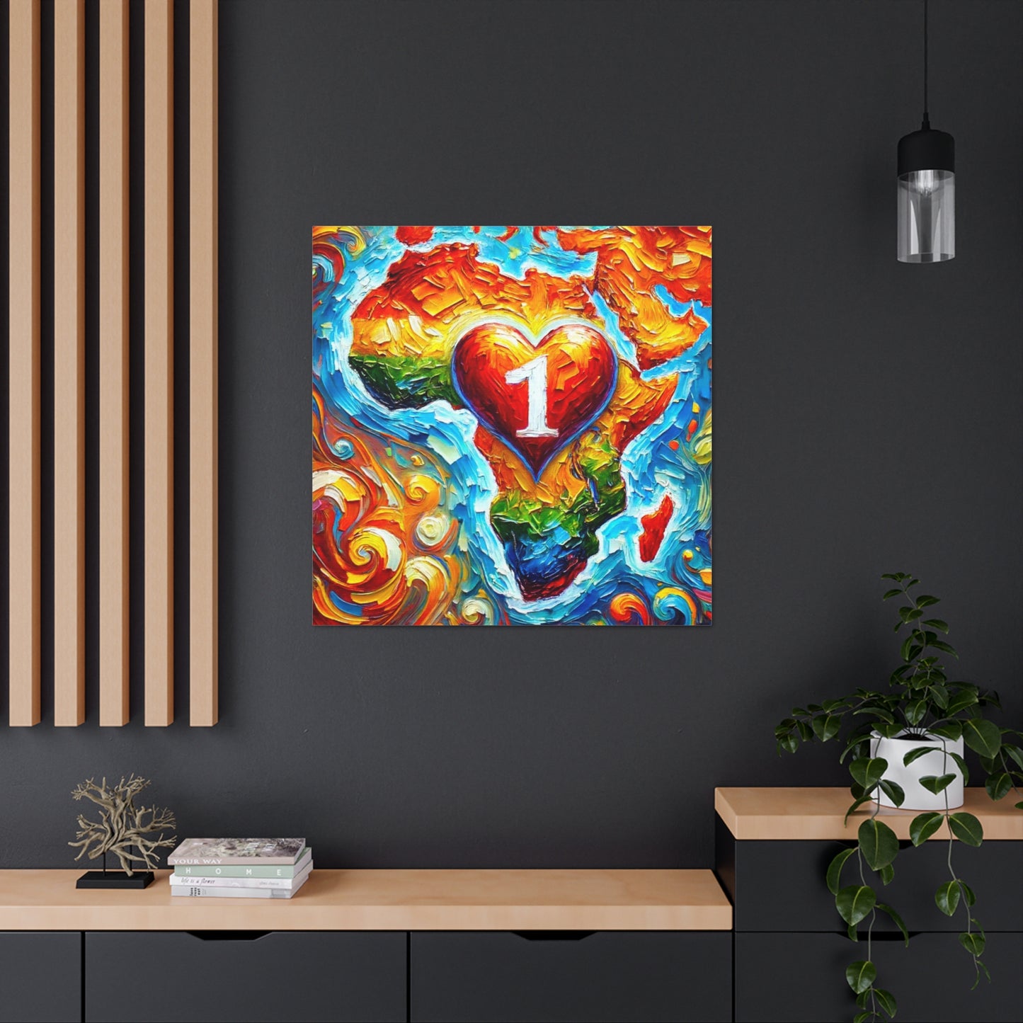 Art Print, "One Love" Oil Finish, Abstract, African Unity, Ethnicity, Cultural, Heritage, Semi-Abstract, Canvas Gallery Wrap