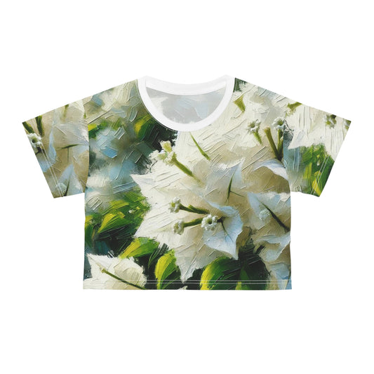 Women's Silky Soft Crop Tee (AOP) White Floral Print