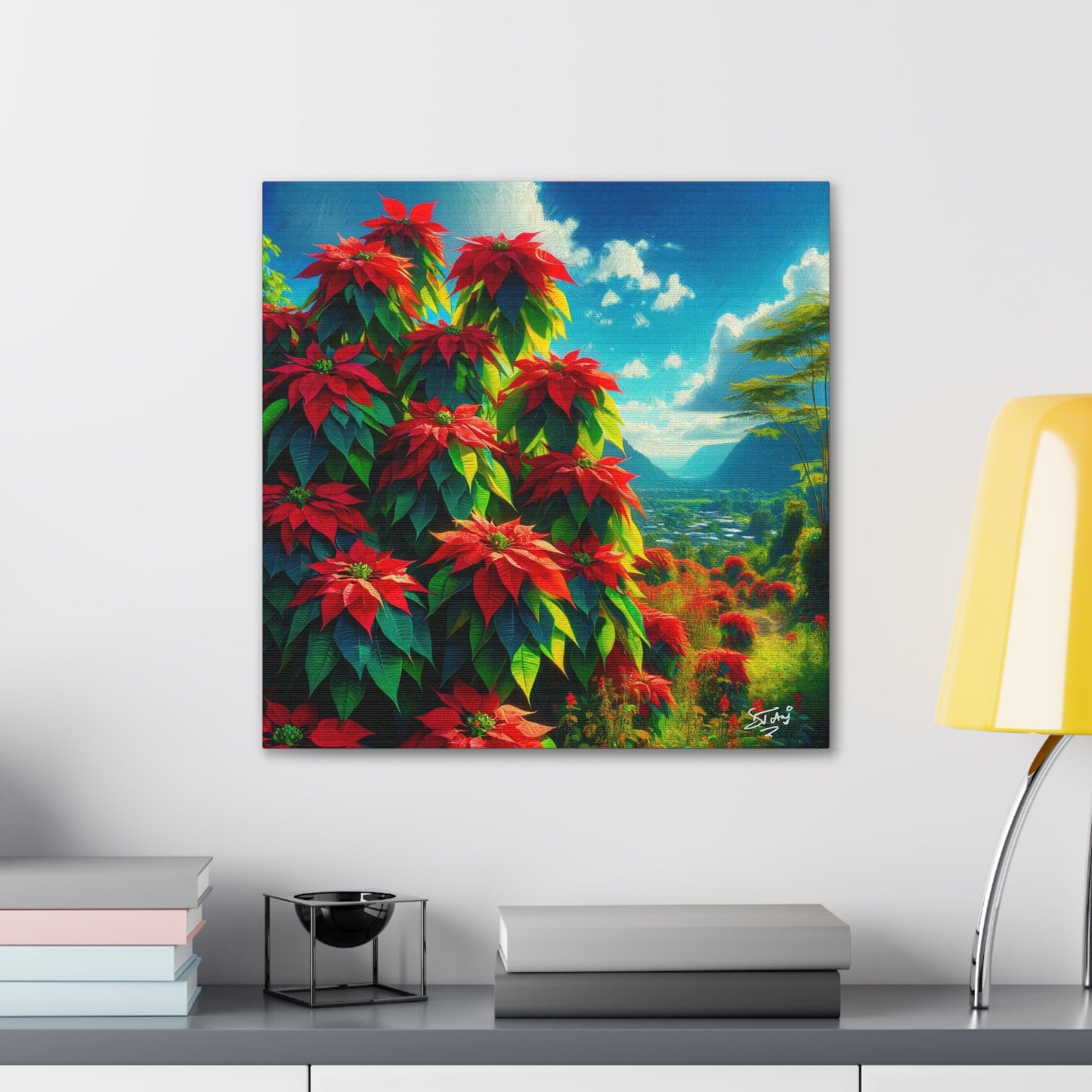 Print of Wild Poinsettia Plants on Sunny Day in the Caribbean, Trinidad and Tobago, Canvas Gallery Wraps