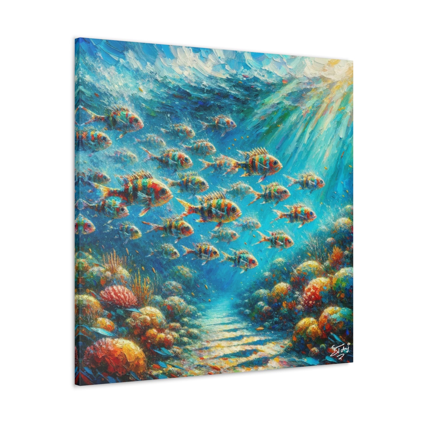 Art Print, School of Squirelfish, Oil Finish, Caribbean Nature, Canvas Gallery Wrap