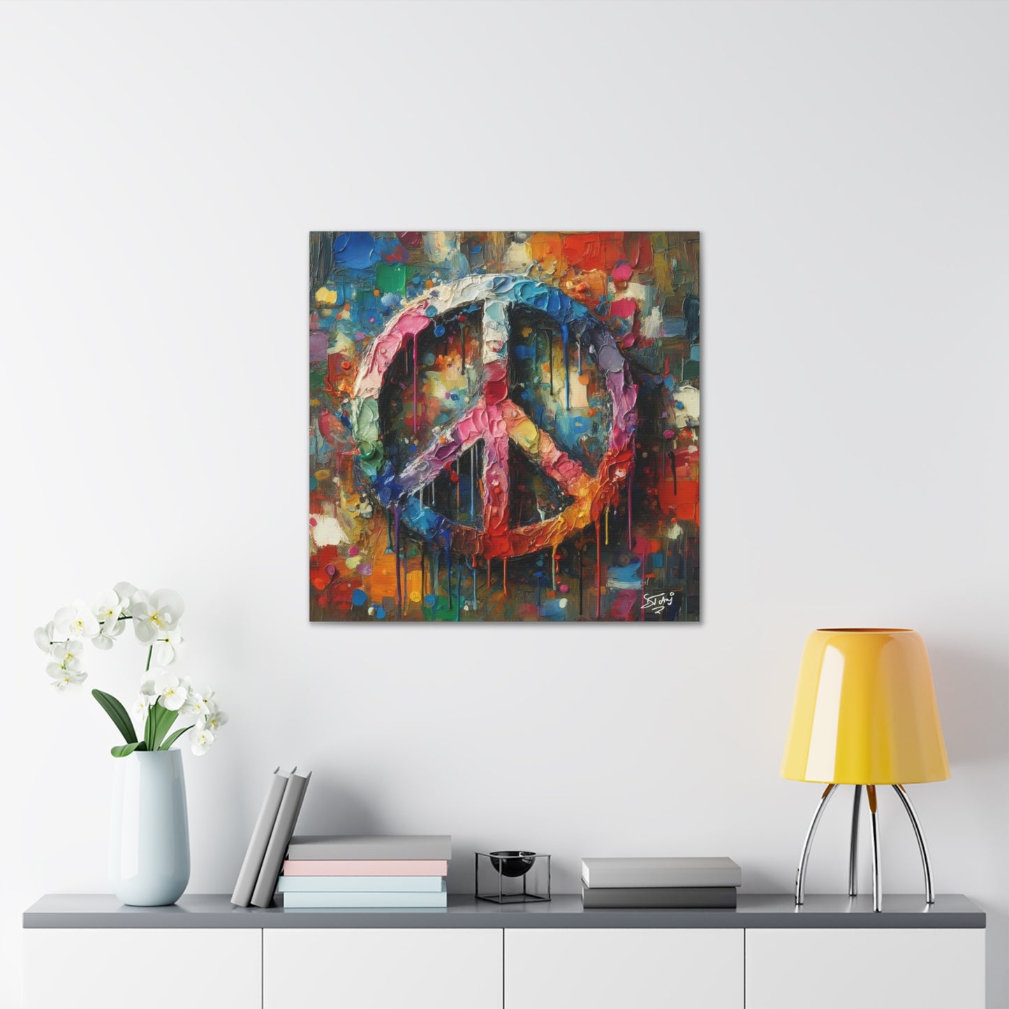 Art Print, "Peace" Oil Finish, Abstract, One Love, West Indian Ethnicity, Cultural, Heritage, Semi-Abstract, Canvas Gallery Wrap