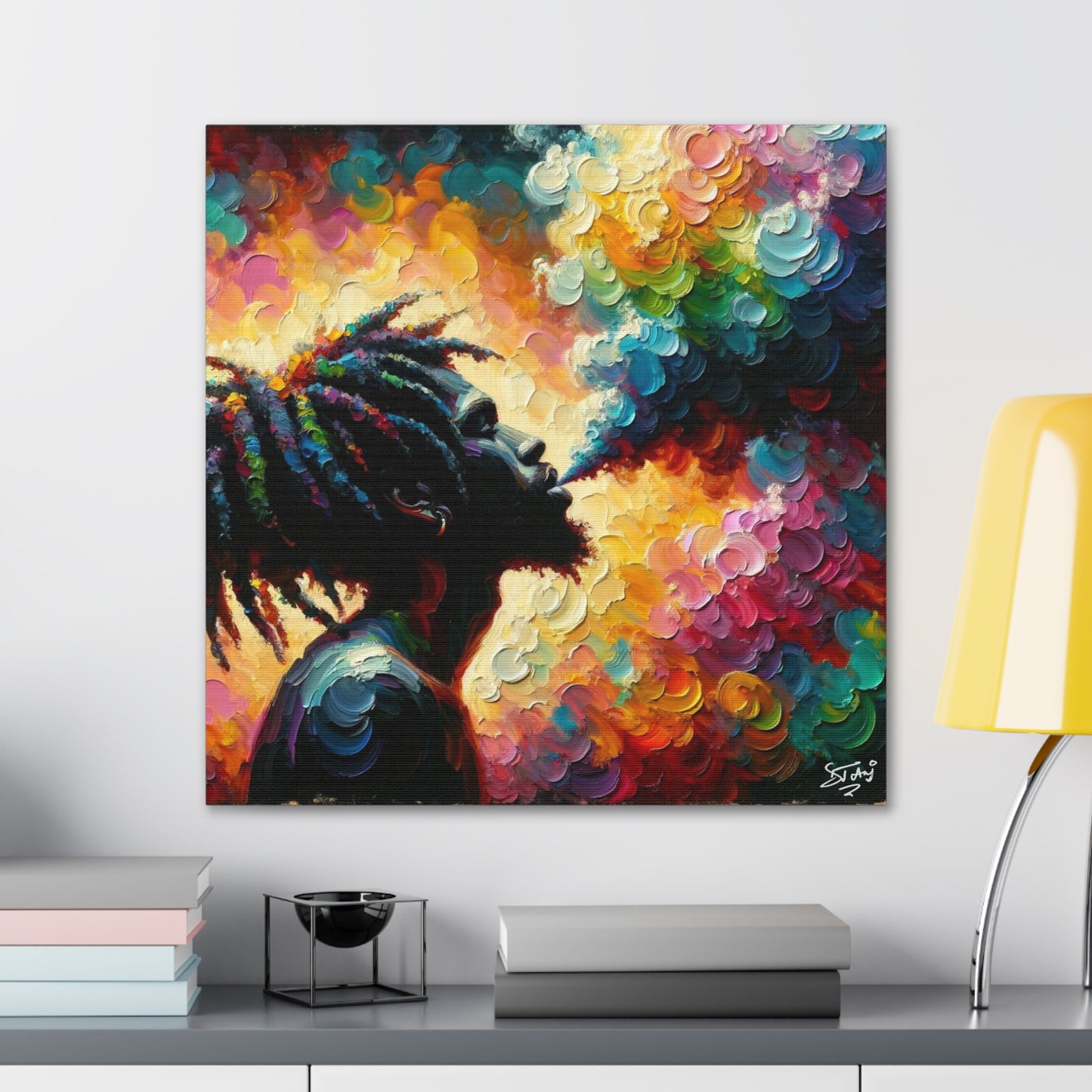 Art Print of Rastaman in Euphoria, Oil Finish, West Indian Ethnicity, Cultural, Heritage, Afro-Caribbean Man, Semi-Abstract, Canvas Gallery Wrap