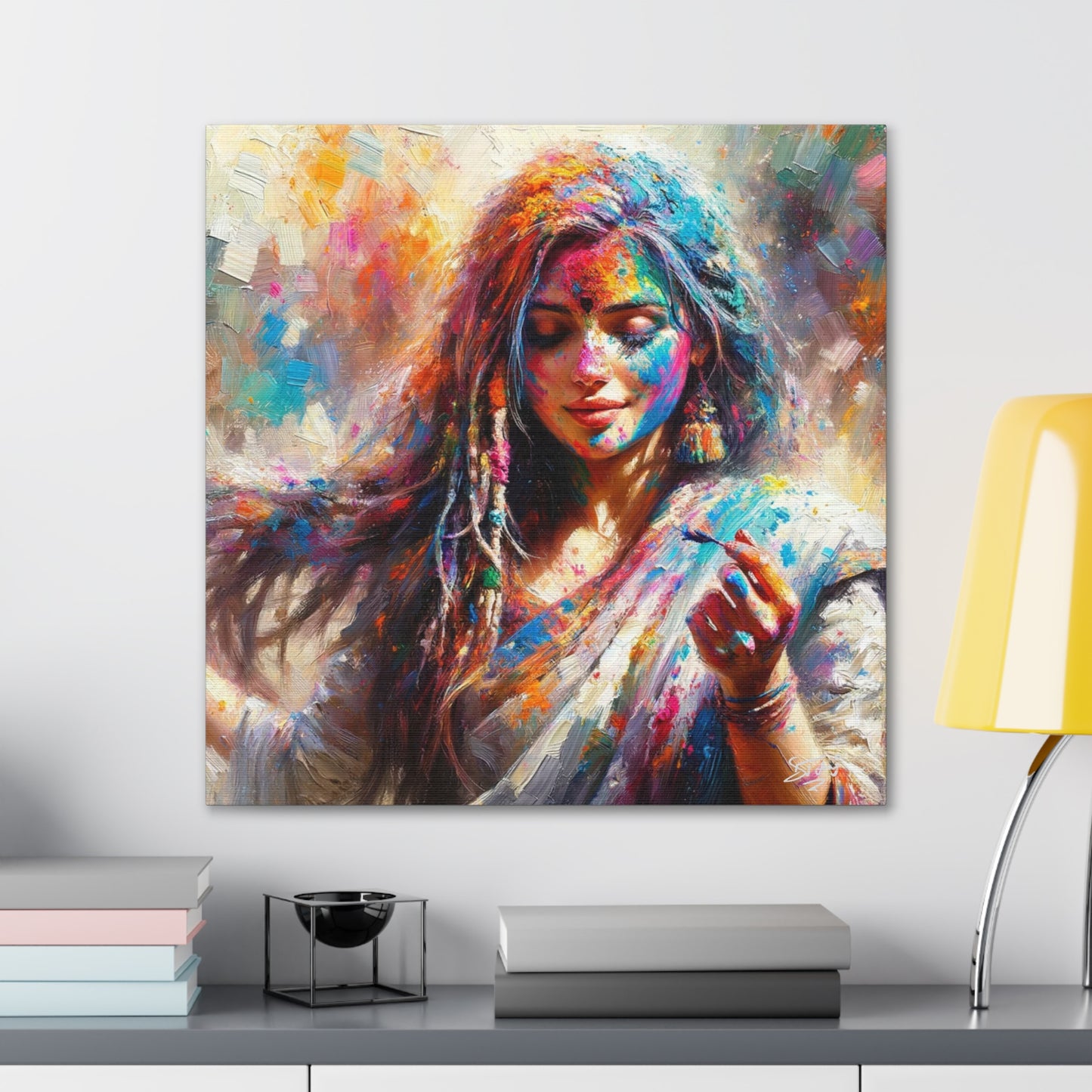 Art Print, Indo-Caribbean Woman, "Phagwa" Oil Finish, West Indian Ethnicity, Cultural, Heritage, Canvas Gallery Wrap