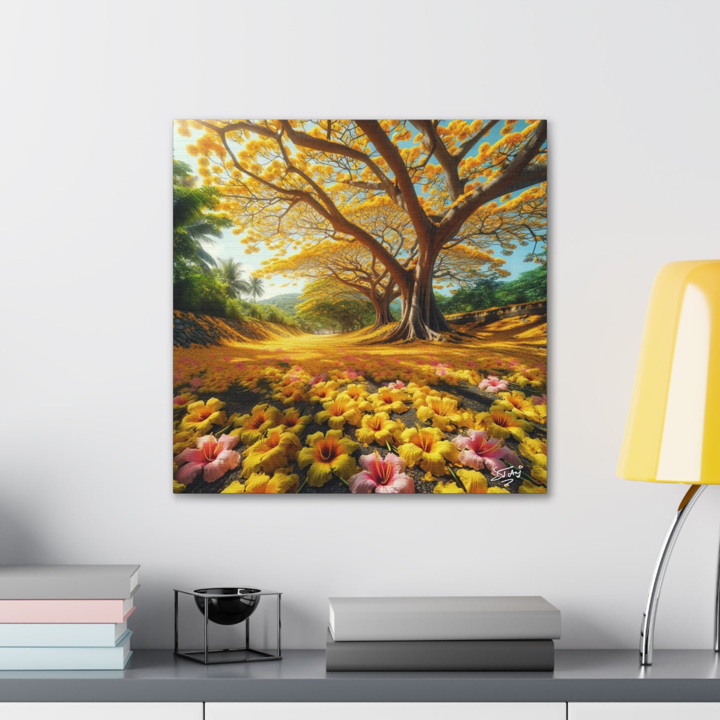 Print of Poui Trees on a sunny day in the Caribbean, Canvas Gallery Wraps