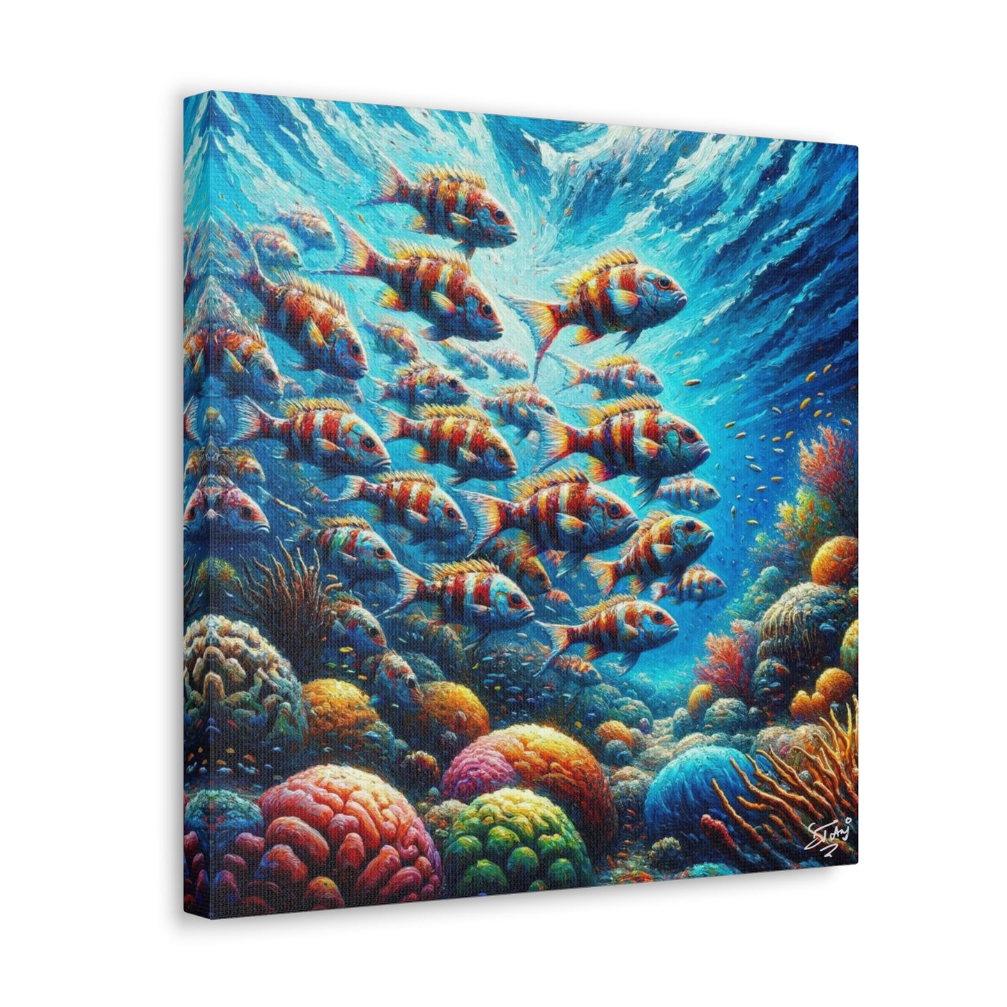 Art Print, School of Squirelfish, Oil Finish, Caribbean Nature, Canvas Gallery Wrap