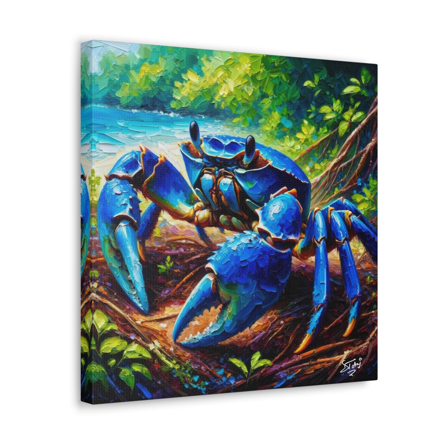 Art Print, Blue Crab, Caribbean Wildlife, Oil Finish, Caribbean Nature, Cultural, Heritage, Canvas Gallery Wrap