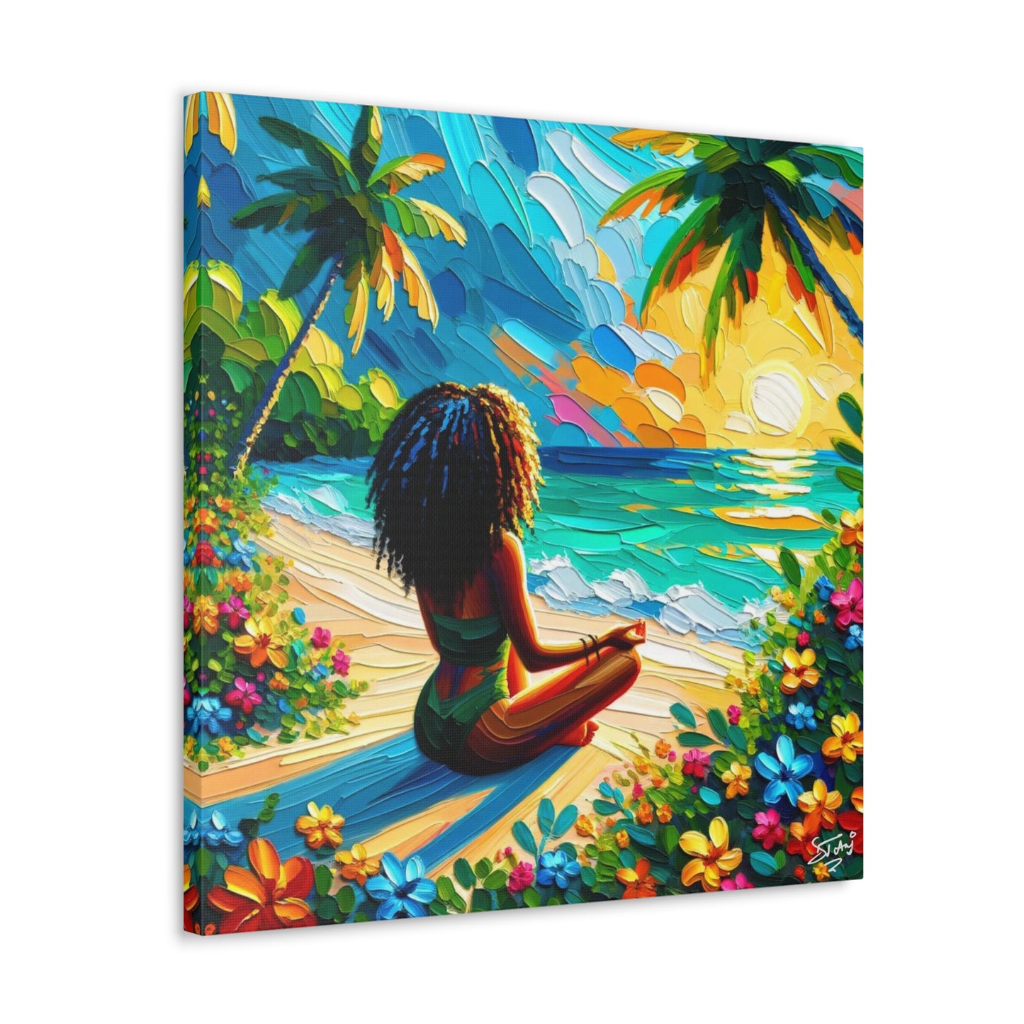 Art Print of Caribbean Woman on Beach, Oil Finish, West Indian Art, Canvas Gallery Wraps