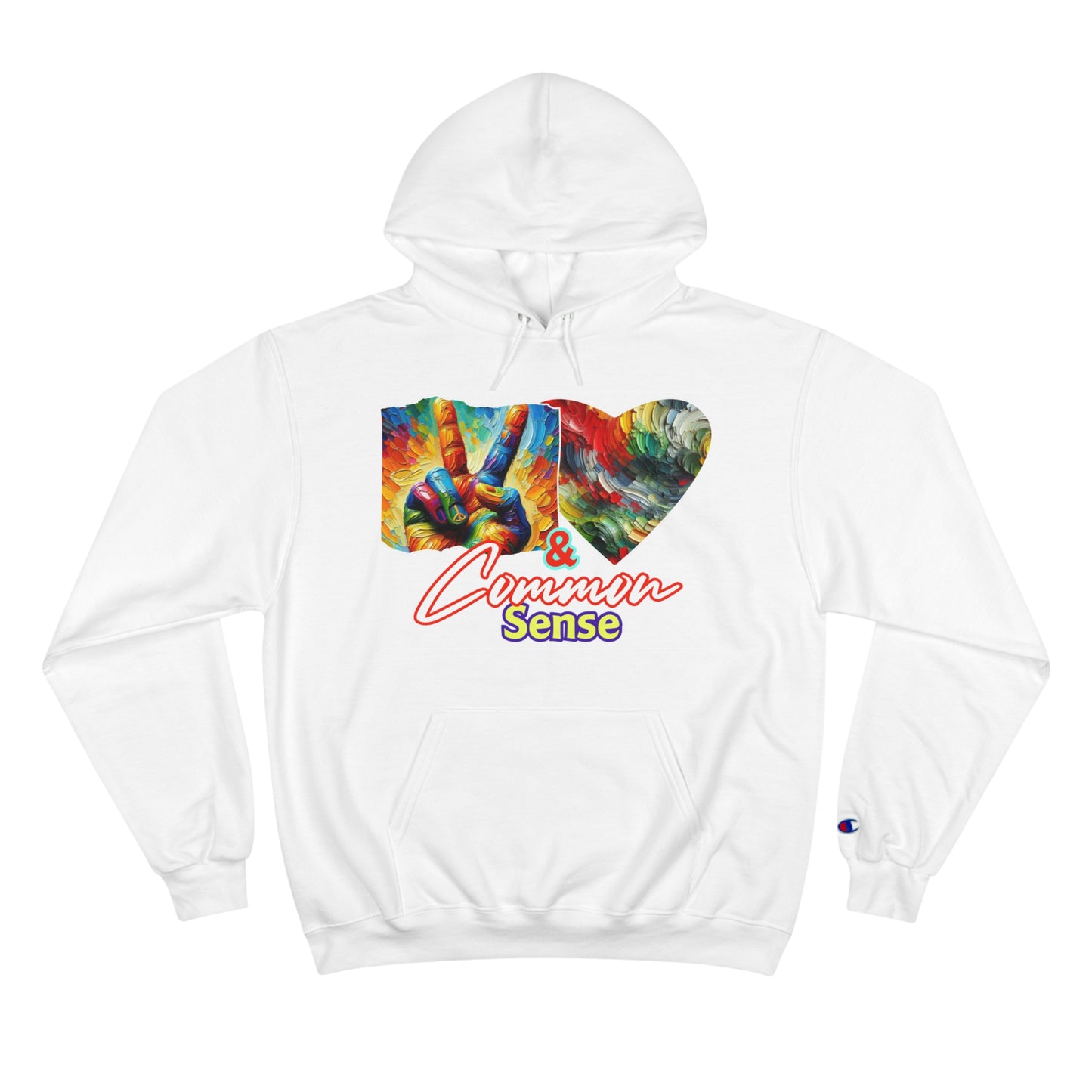 Champion Hoodie, "Peace, Love & Common Sense" Inclusion, Anti-Racism, Racial Justice, One Love, Unity, Diversity, Immigrant Outsiders, Caribbean Culture, FashionWithPurpose, ConsciousClothing, Cultural Identity, Black Inspiration Empowerment