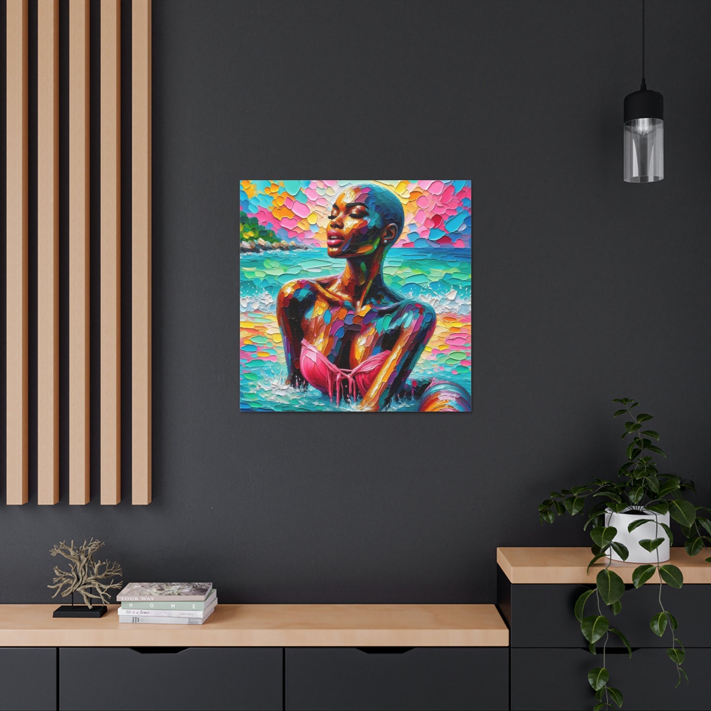 Art Print, Afro-Caribbean Woman, "Sea Bath" Abstract, Oil Finish, West Indian Ethnicity, Cultural, Heritage, Abstract, Canvas Gallery Wrap