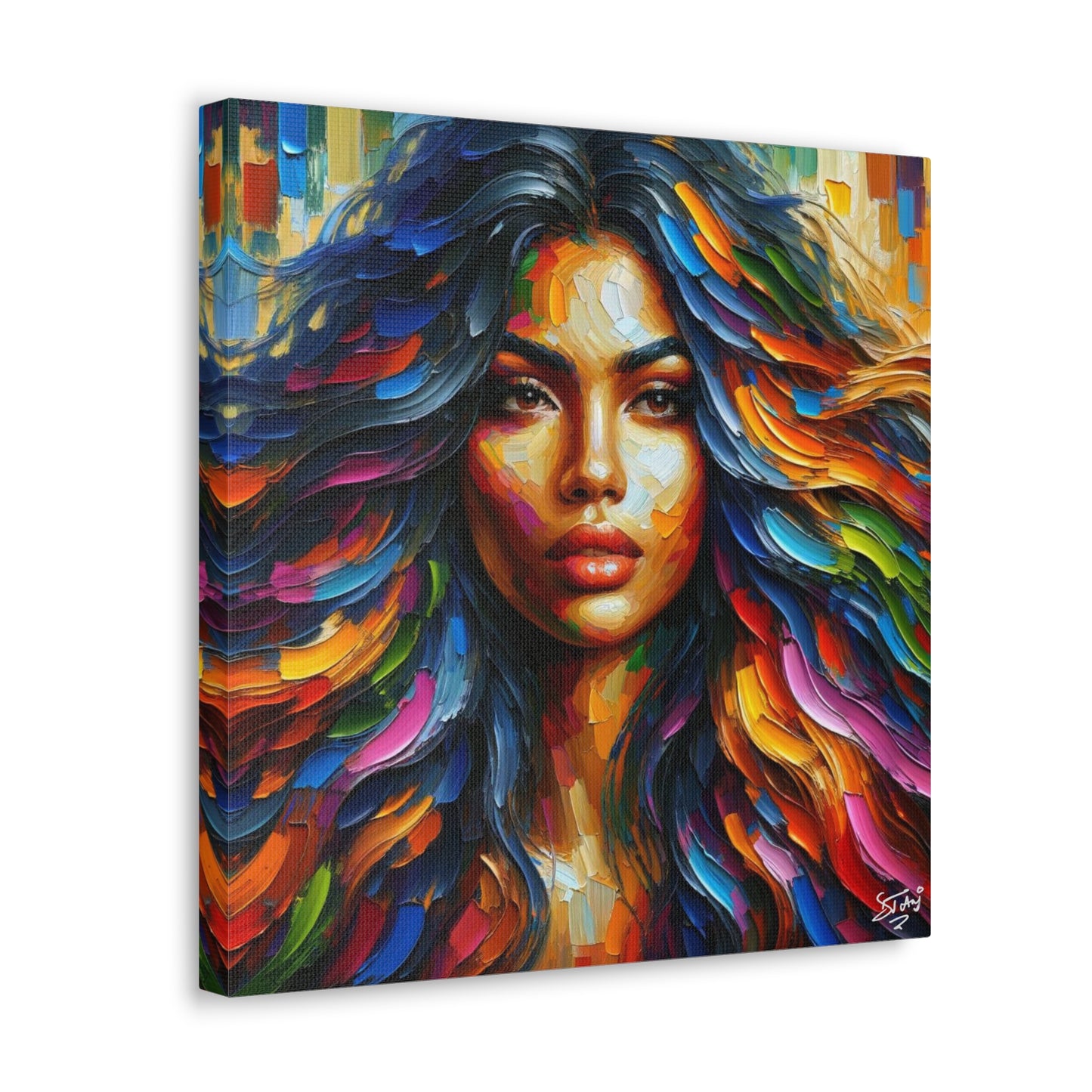 Art Print, Indo-Caribbean Woman, Oil Finish, West Indian Ethnicity, Cultural, Heritage, Semi-Abstract, Canvas Gallery Wrap