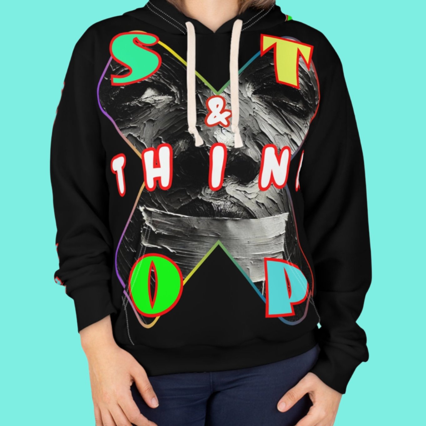 Unisex Pullover Hoodie (AOP) "Stop & Think"