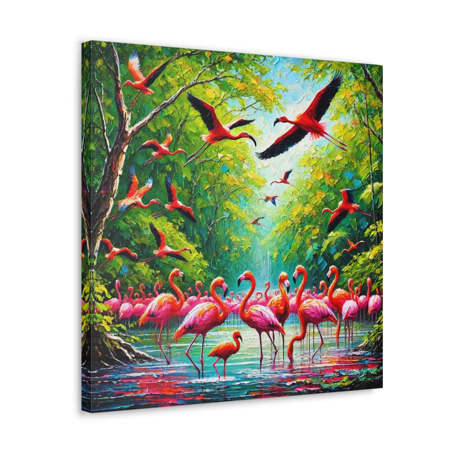 Art Print, Scarlet Ibises & Flamingos in Their Natural Mangrove Habitat in Trinidad and Tobago, Caribbean, West Indian Art, Canvas Gallery Wraps