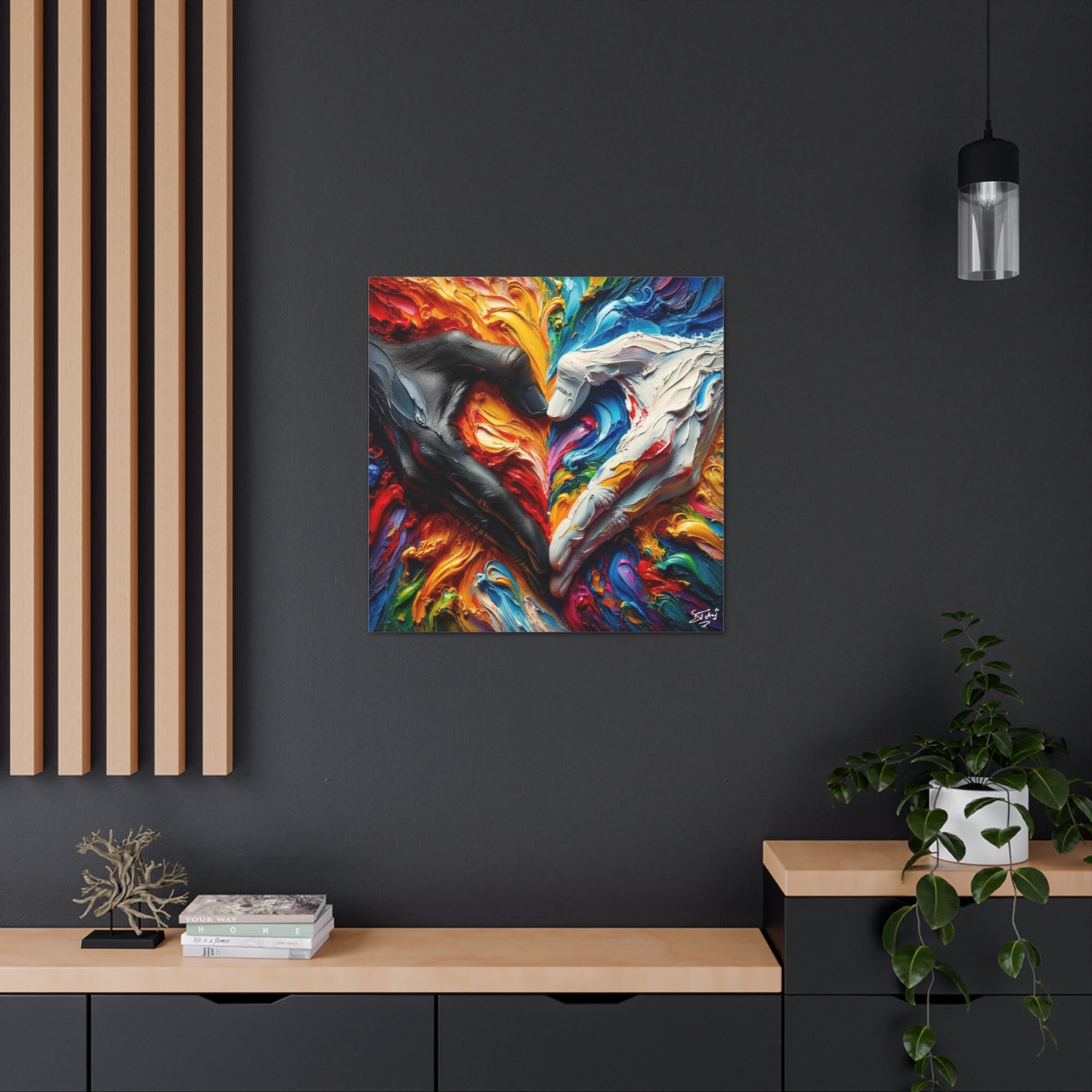 Art Print, Hands 'In Love,' Oil Finish, Unity, One Love, Semi-Abstract, Canvas Gallery Wrap