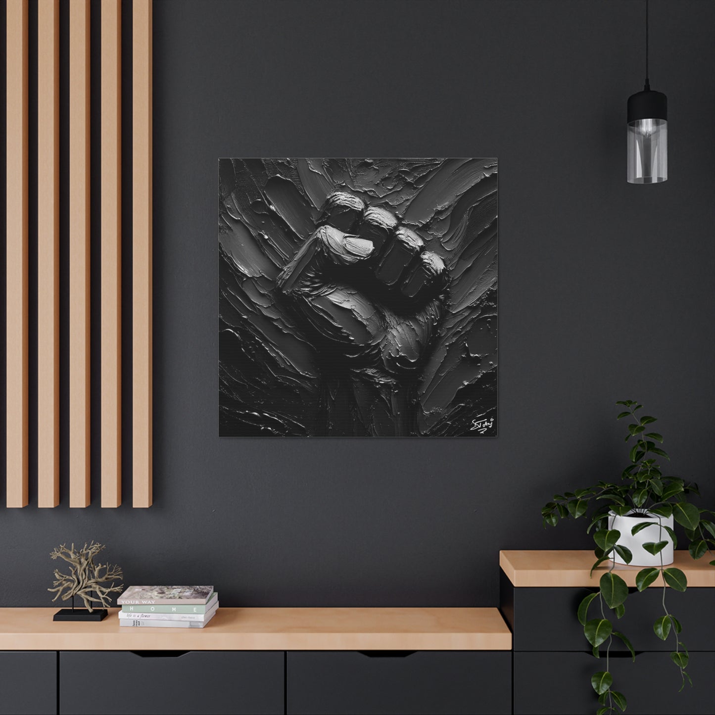 Art Print, Black Hand, Black Power, Oil Finish, Unity, One Love, Semi-Abstract, Canvas Gallery Wrap