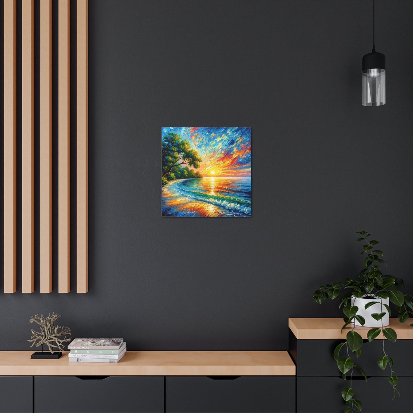 Art Print, Caribbean Sunset Beach Scene, Abstract, Oil Painting, West Indian Art, Canvas Gallery Wraps