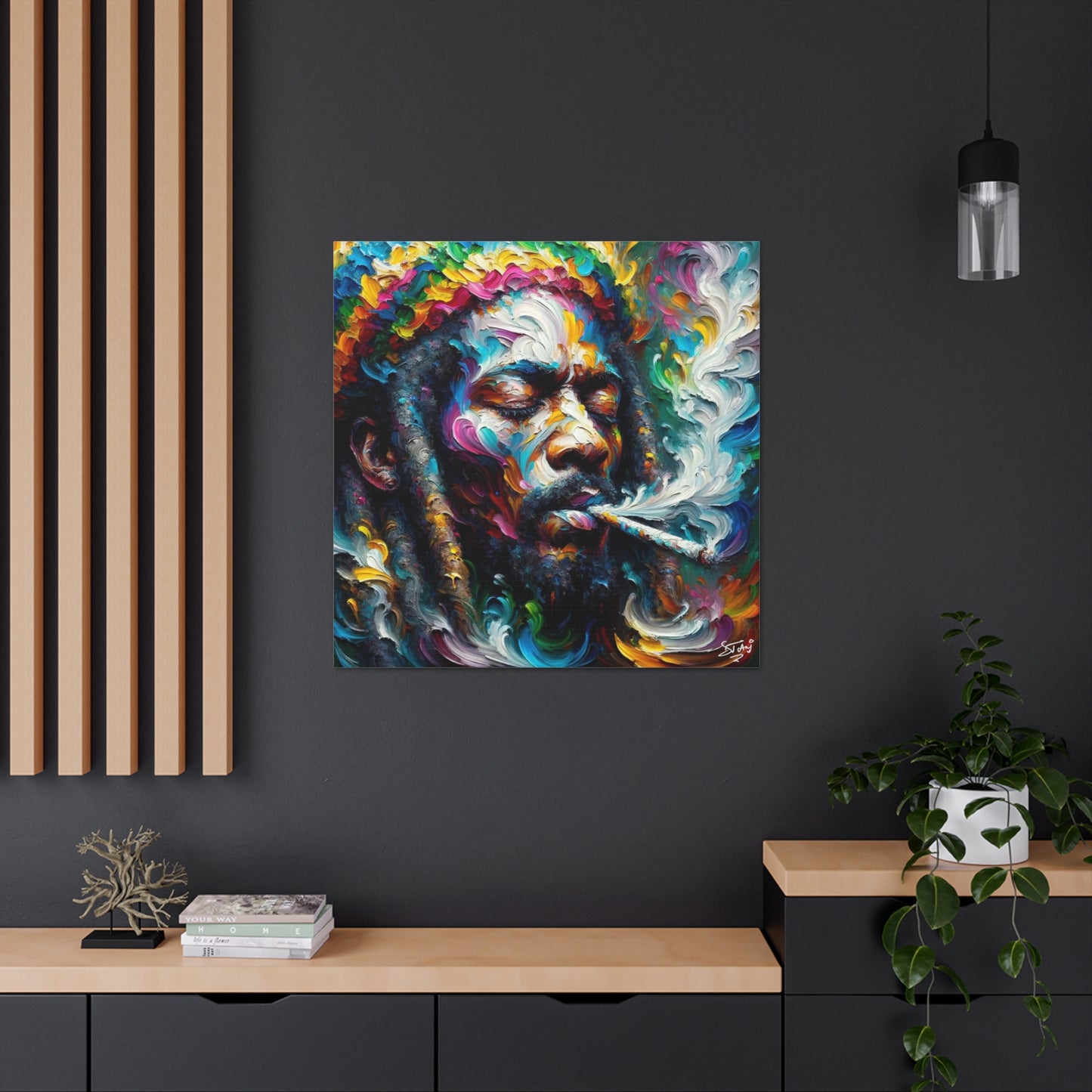 Art Print, "Rastaman Live Up," Oil Finish, West Indian Ethnicity, Cultural, Heritage, Semi-Abstract, Canvas Gallery Wrap