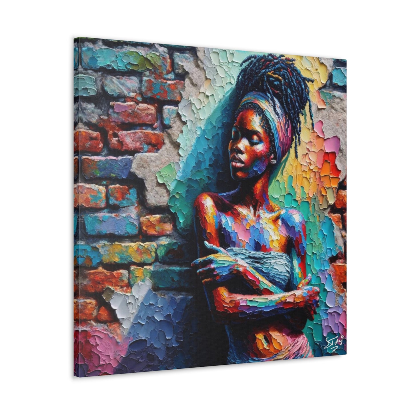 Art Print, Afro-Caribbean Woman "In Paint," (7) Oil Finish, West Indian Ethnicity, Cultural, Heritage, Semi-Abstract, Canvas Gallery Wrap