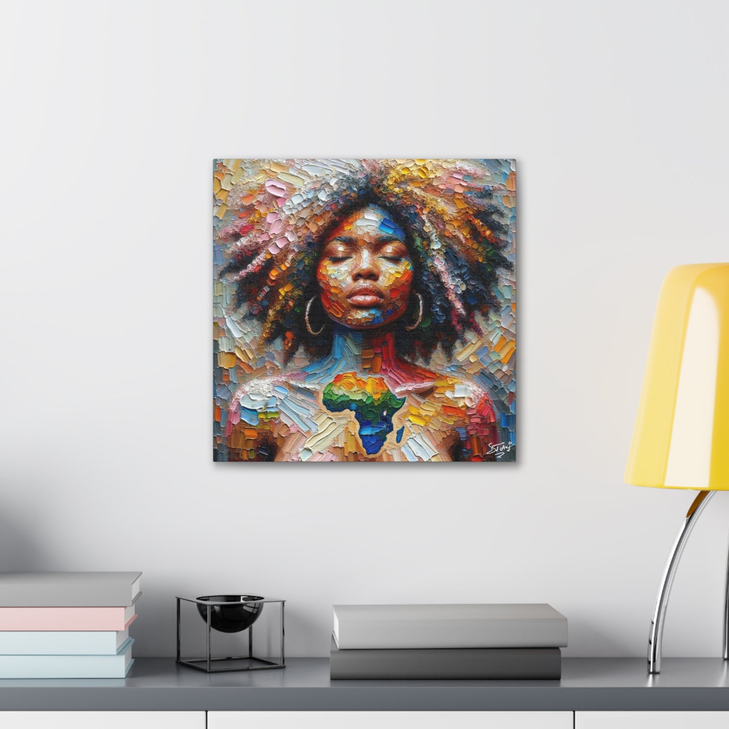 Art Print, "Mother Africa" Oil Finish, West Indian Ethnicity, Cultural, Heritage, Abstract, Canvas Gallery Wrap