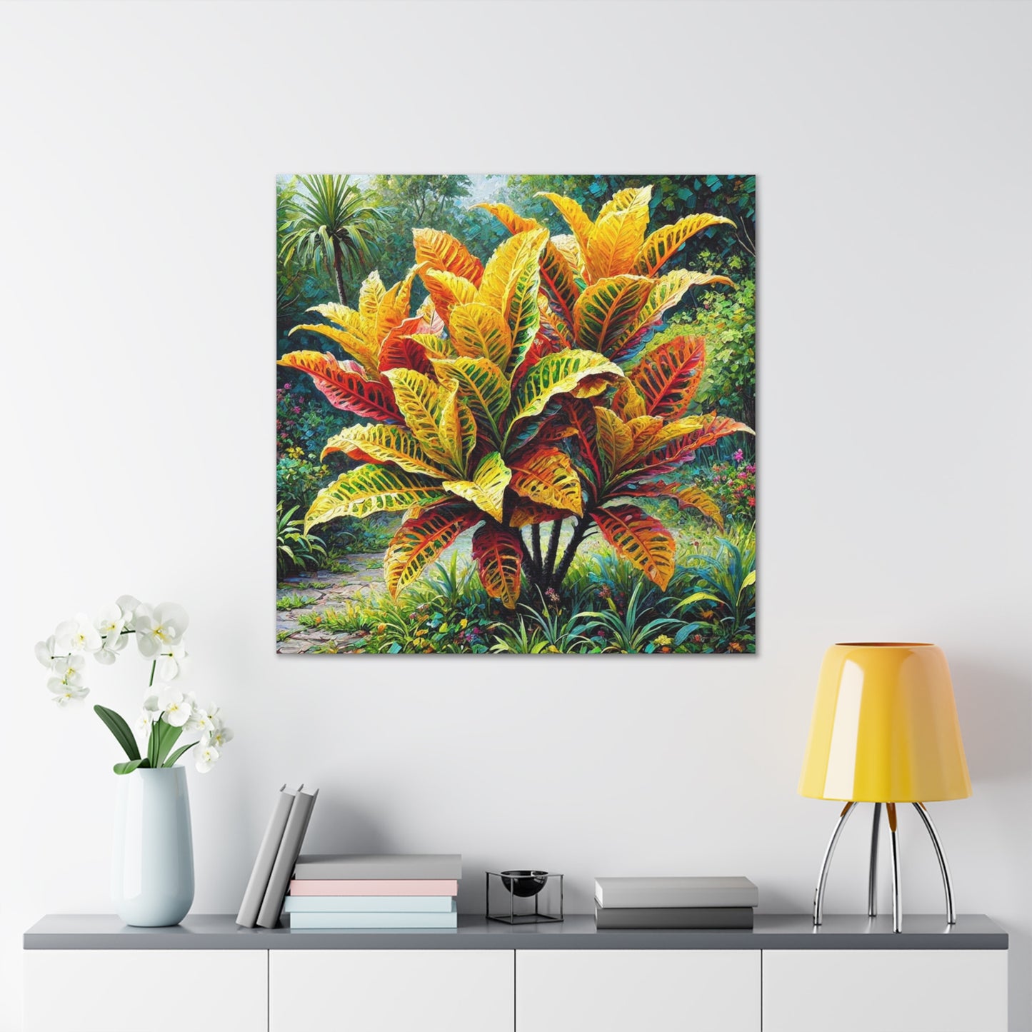 Art Print of Croton Garden, Oil Finish, West Indian Art, Canvas Gallery Wraps