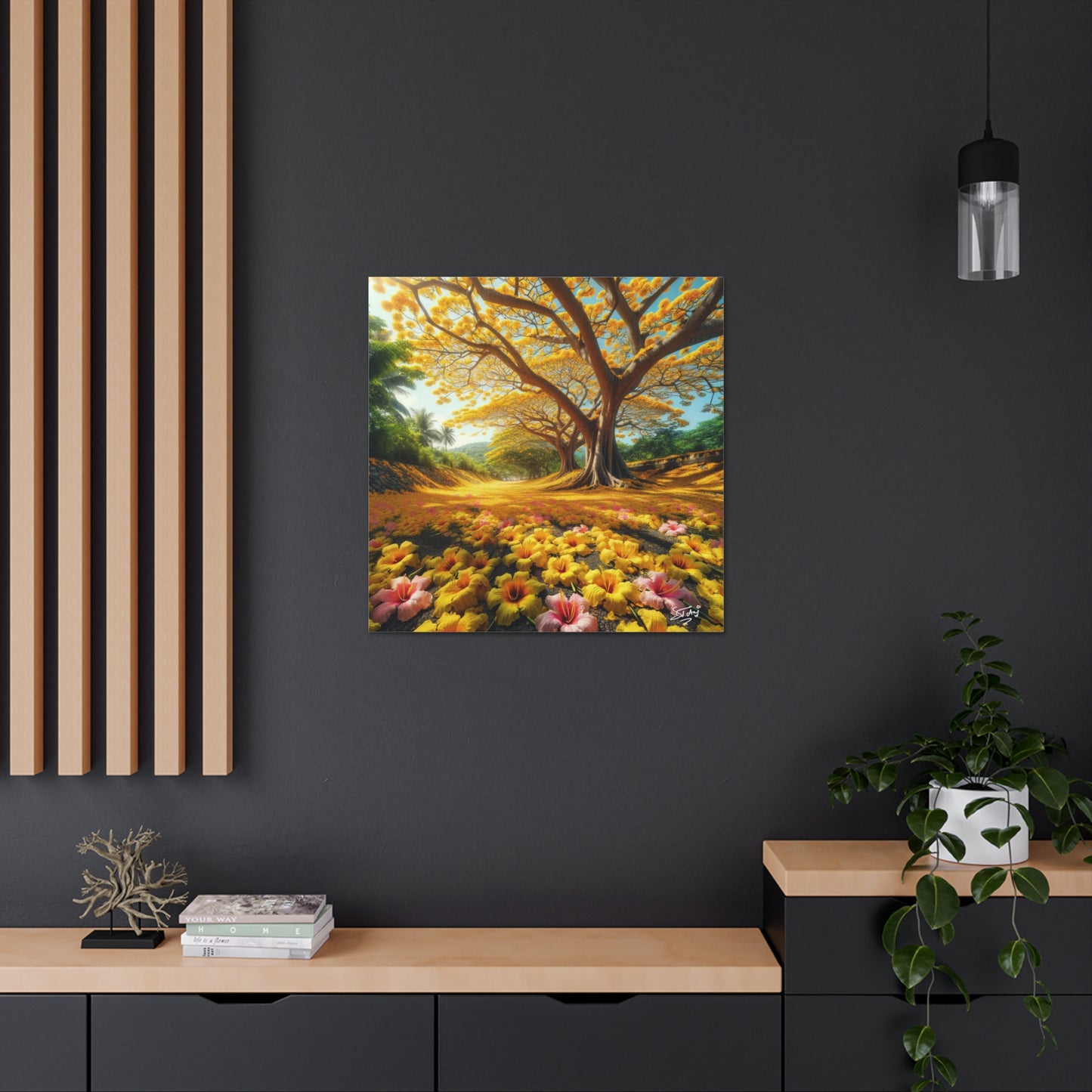 Print of Poui Trees on a sunny day in the Caribbean, Canvas Gallery Wraps