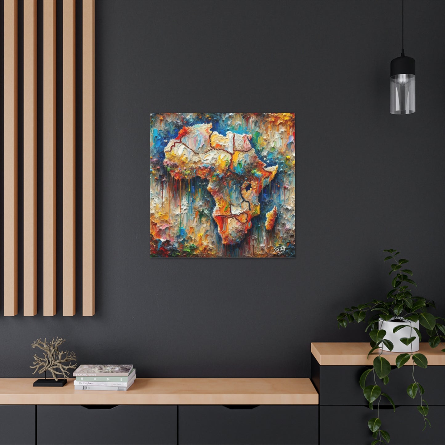 Art Print, A.F.R.I.C.A, Abstract, Oil Finish, Unity, One Love, Semi-Abstract, Canvas Gallery Wrap