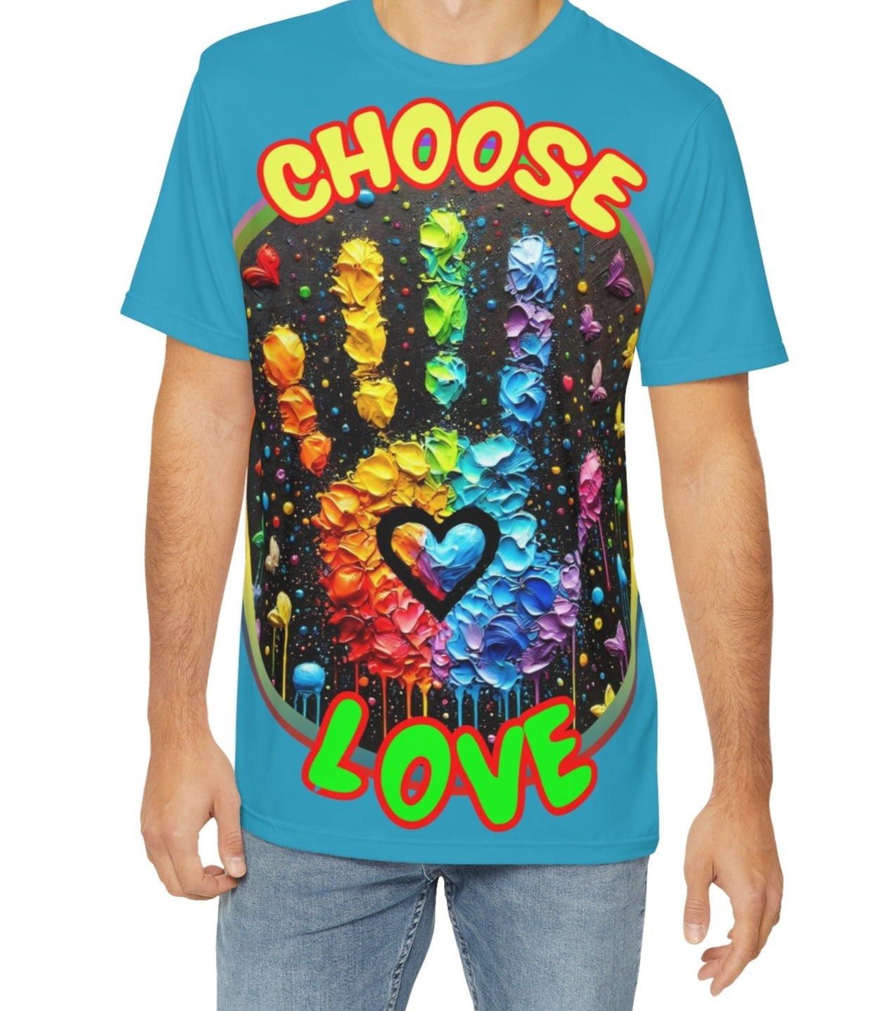 Men's Brushed Polyester Short Sleeve Tee (AOP), "Choose Love"