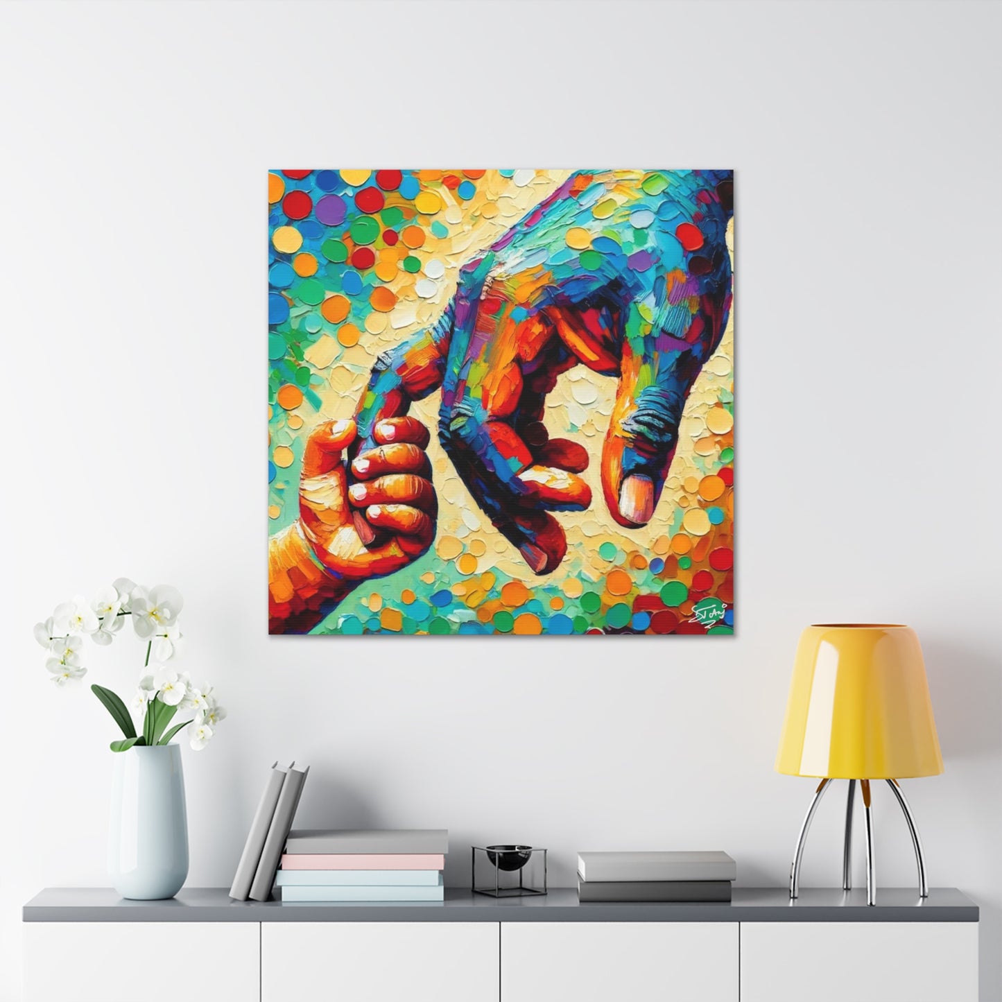 Art Print, Afro-Caribbean Father & Son, Oil Finish, West Indian Ethnicity, Cultural, Heritage, Abstract, Canvas Gallery Wrap