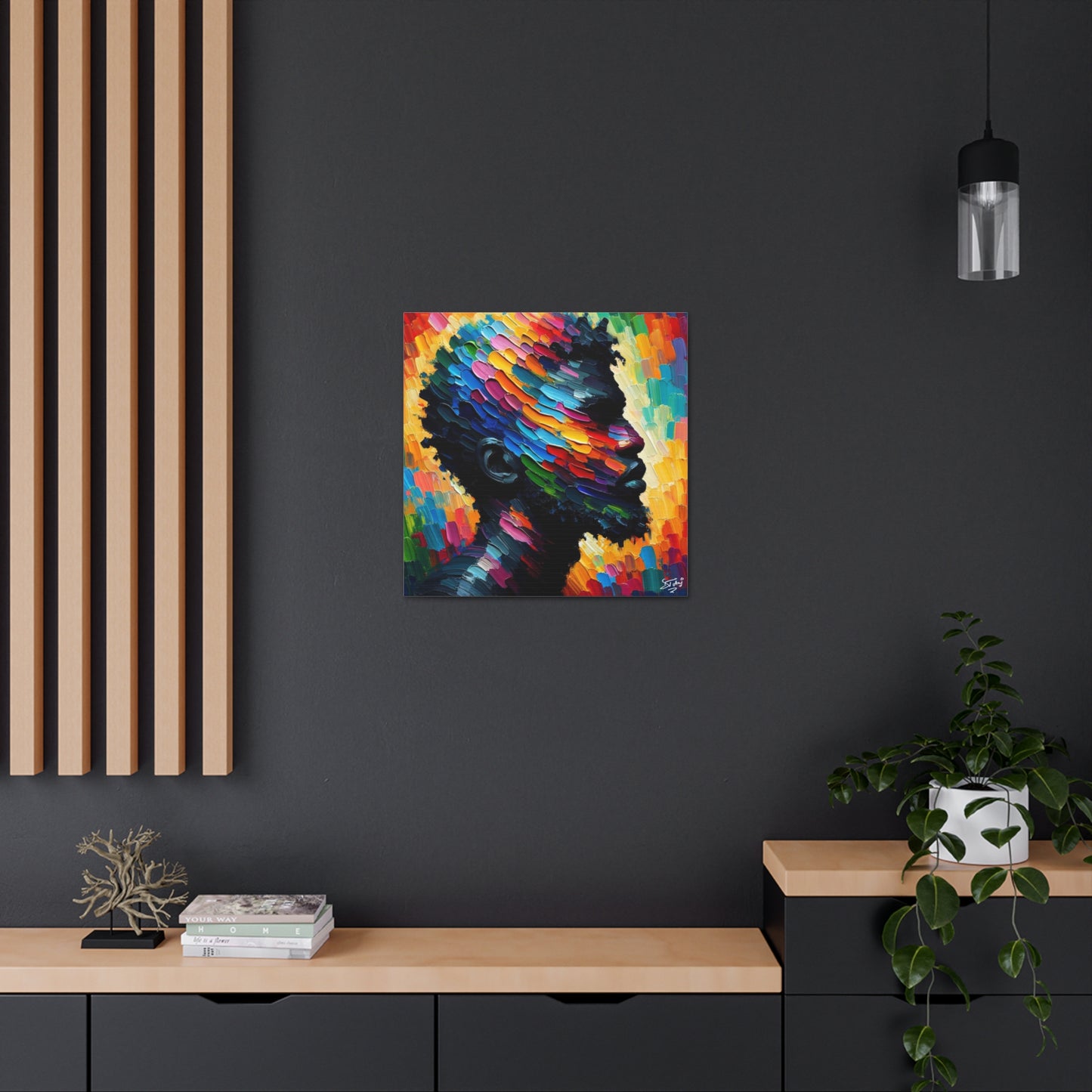 Art Print, Afro-Caribbean Man in Silhouette, Oil Finish, West Indian Ethnicity, Cultural, Heritage, Semi-Abstract, Canvas Gallery Wrap