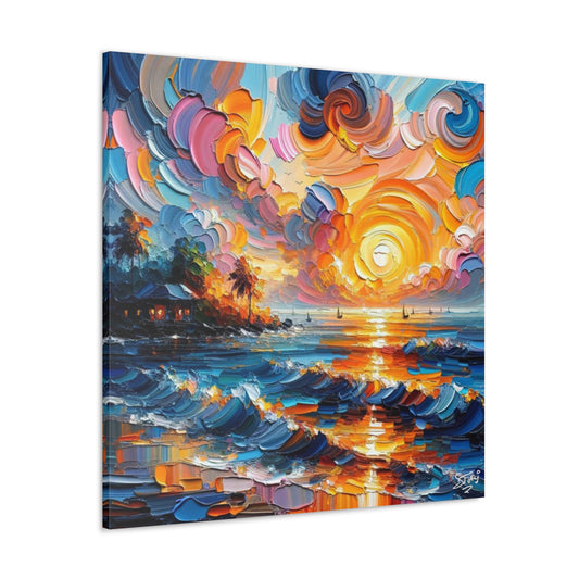 Art Print of Caribbean Sunset, Abstract, Oil Painting, West Indian Art, Canvas Gallery Wraps