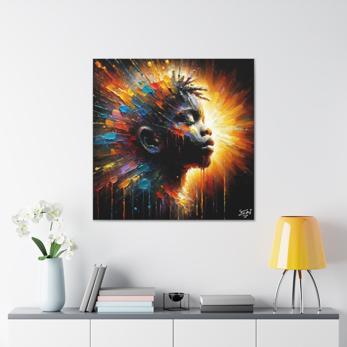 Art Print, Afro-Caribbean Boy, Oil Finish, West Indian Ethnicity, Cultural, Heritage, Semi-Abstract, Canvas Gallery Wrap