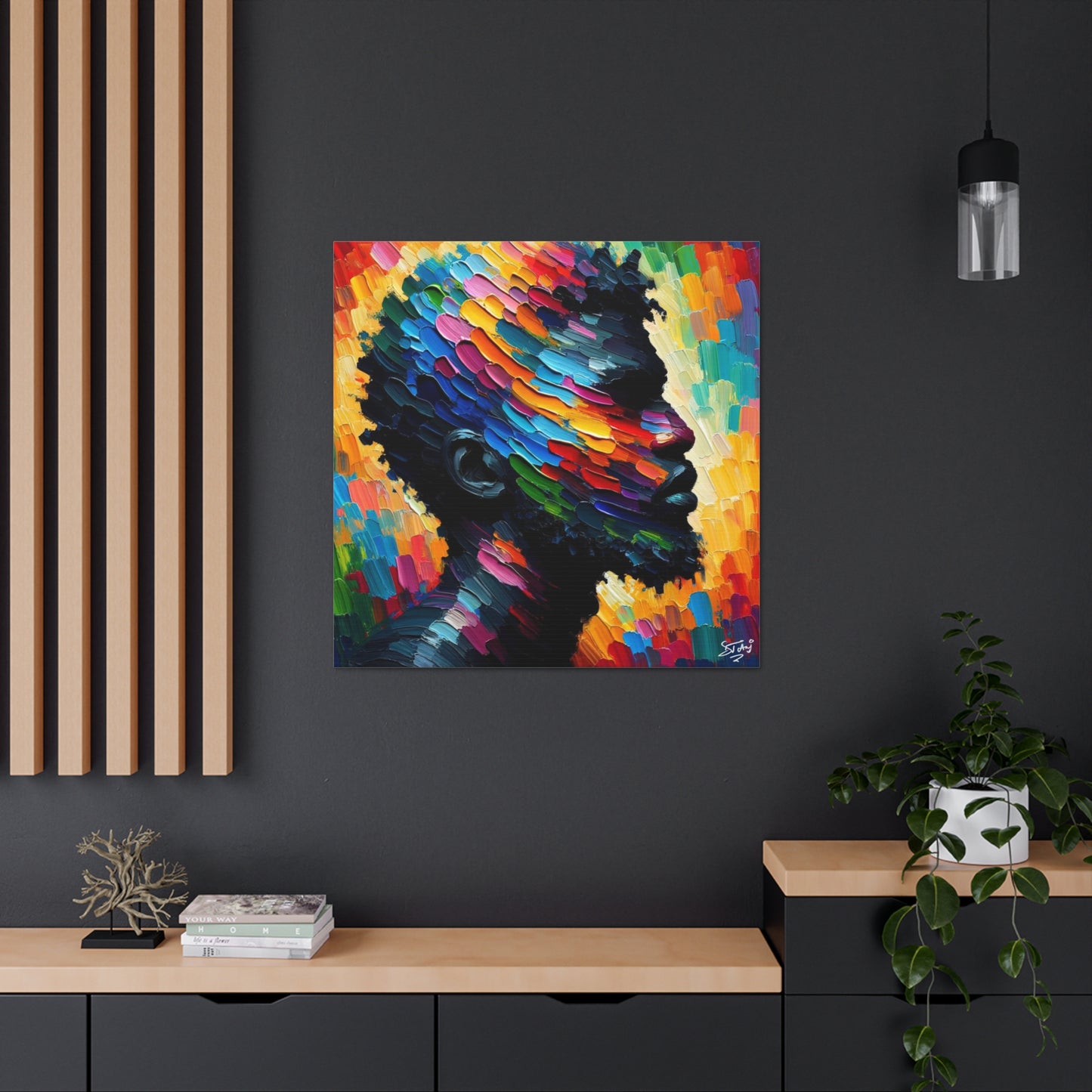 Art Print, Afro-Caribbean Man in Silhouette, Oil Finish, West Indian Ethnicity, Cultural, Heritage, Semi-Abstract, Canvas Gallery Wrap