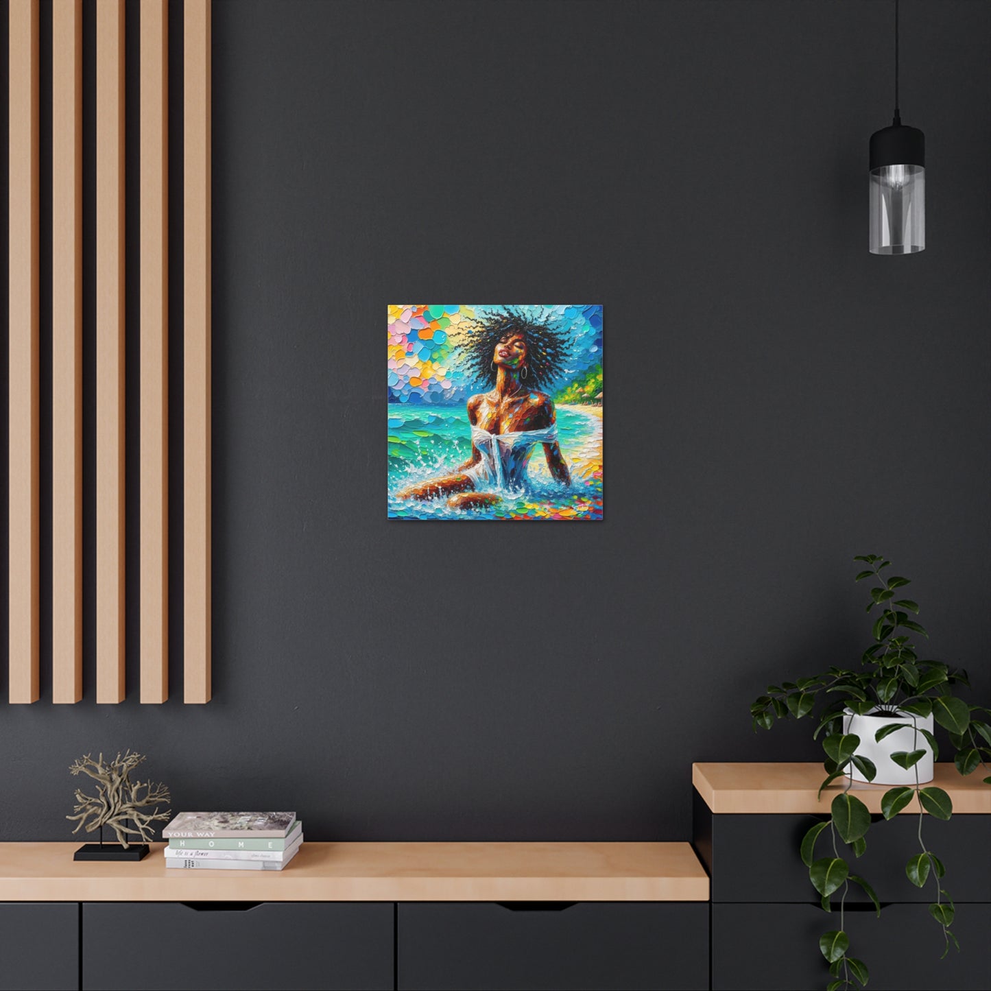 Art Print, Afro-Caribbean Woman, "Sea Bath" Abstract, Oil Finish, West Indian Ethnicity, Cultural, Heritage, Abstract, Canvas Gallery Wrap