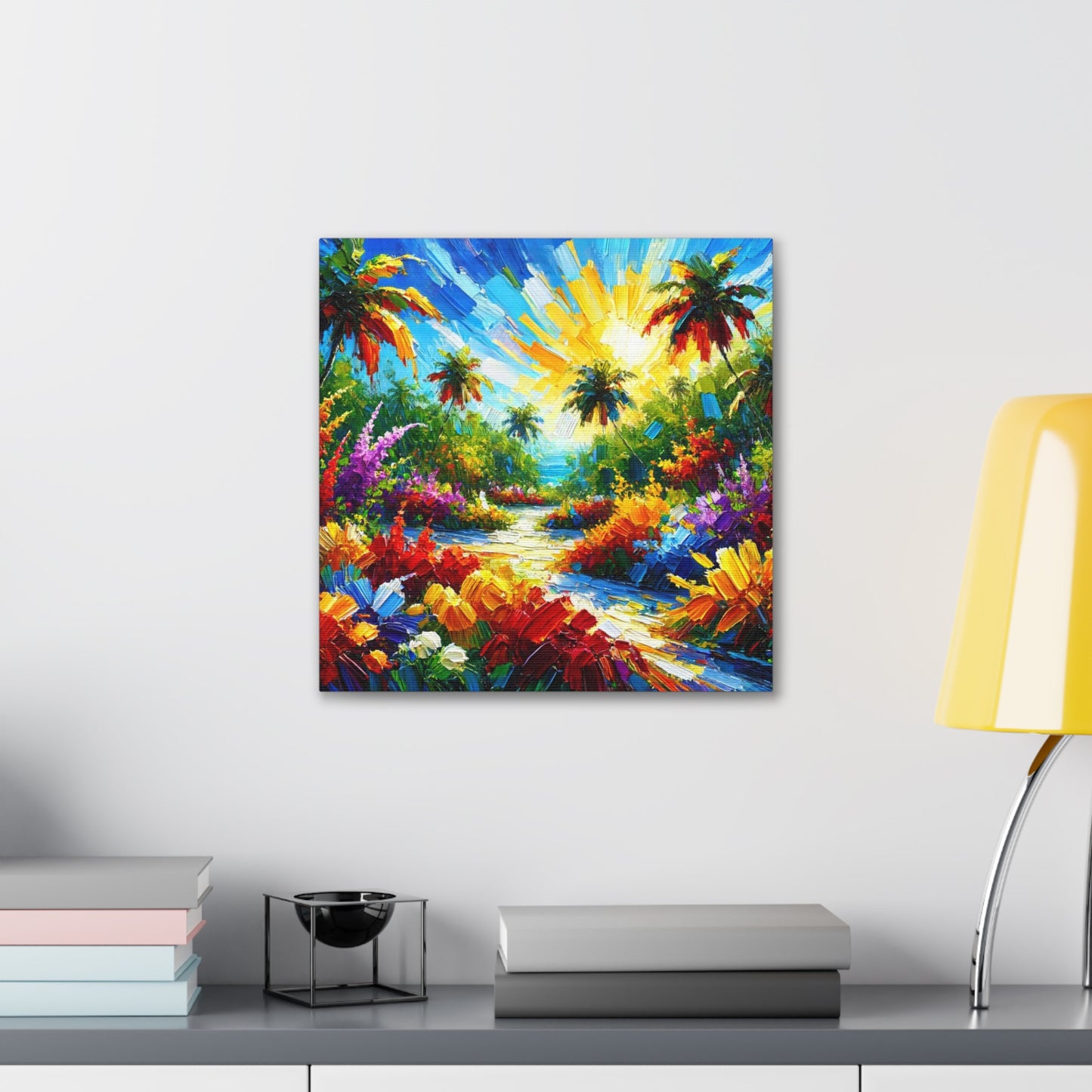 Art Print of Tropical Flower Garden, Abstract Oil Finish, West Indian Art, Canvas Gallery Wraps