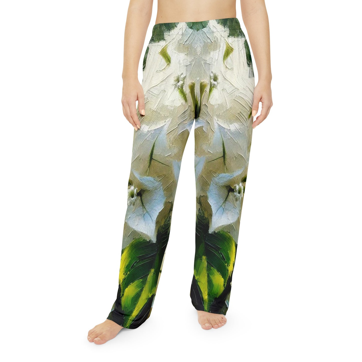 Women's Brushed Polyester Lounge Pants (AOP) White Floral Print