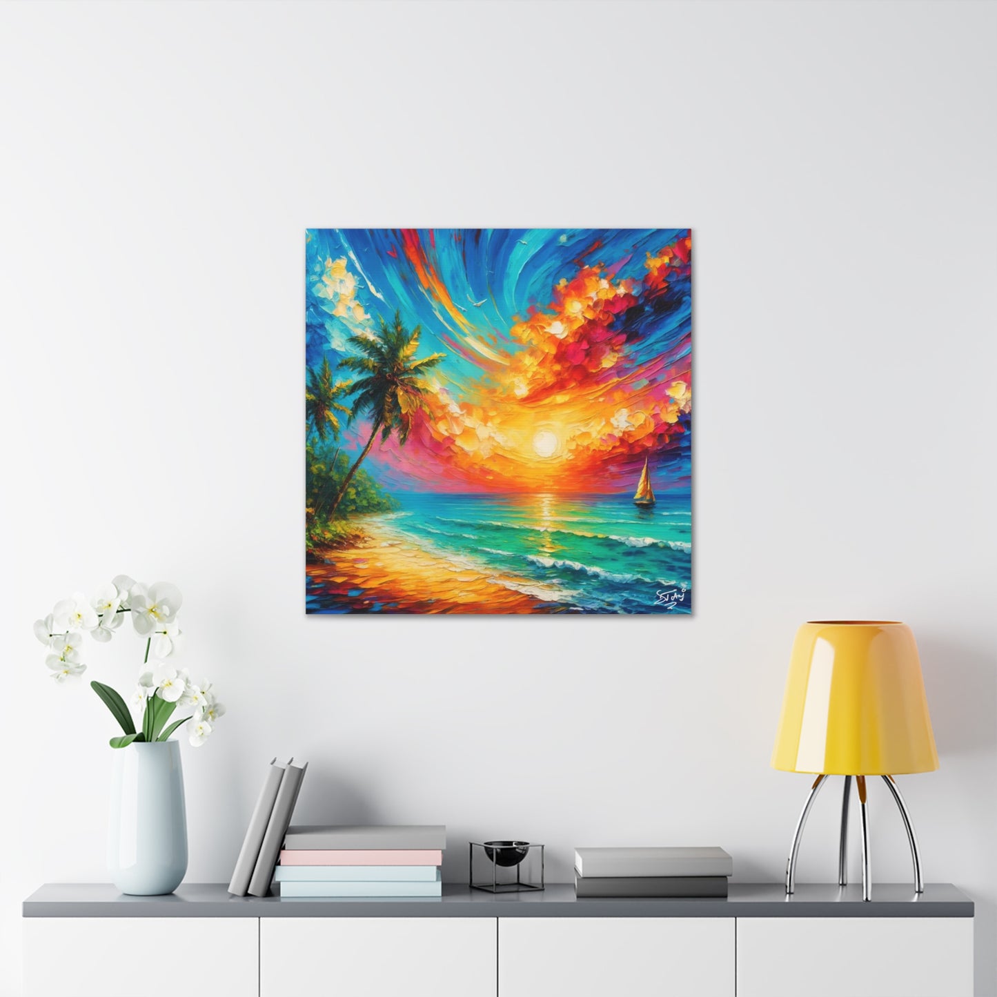 Art Print of Caribbean Beach Scene, Tobago, West Indian Art, Canvas Gallery Wraps