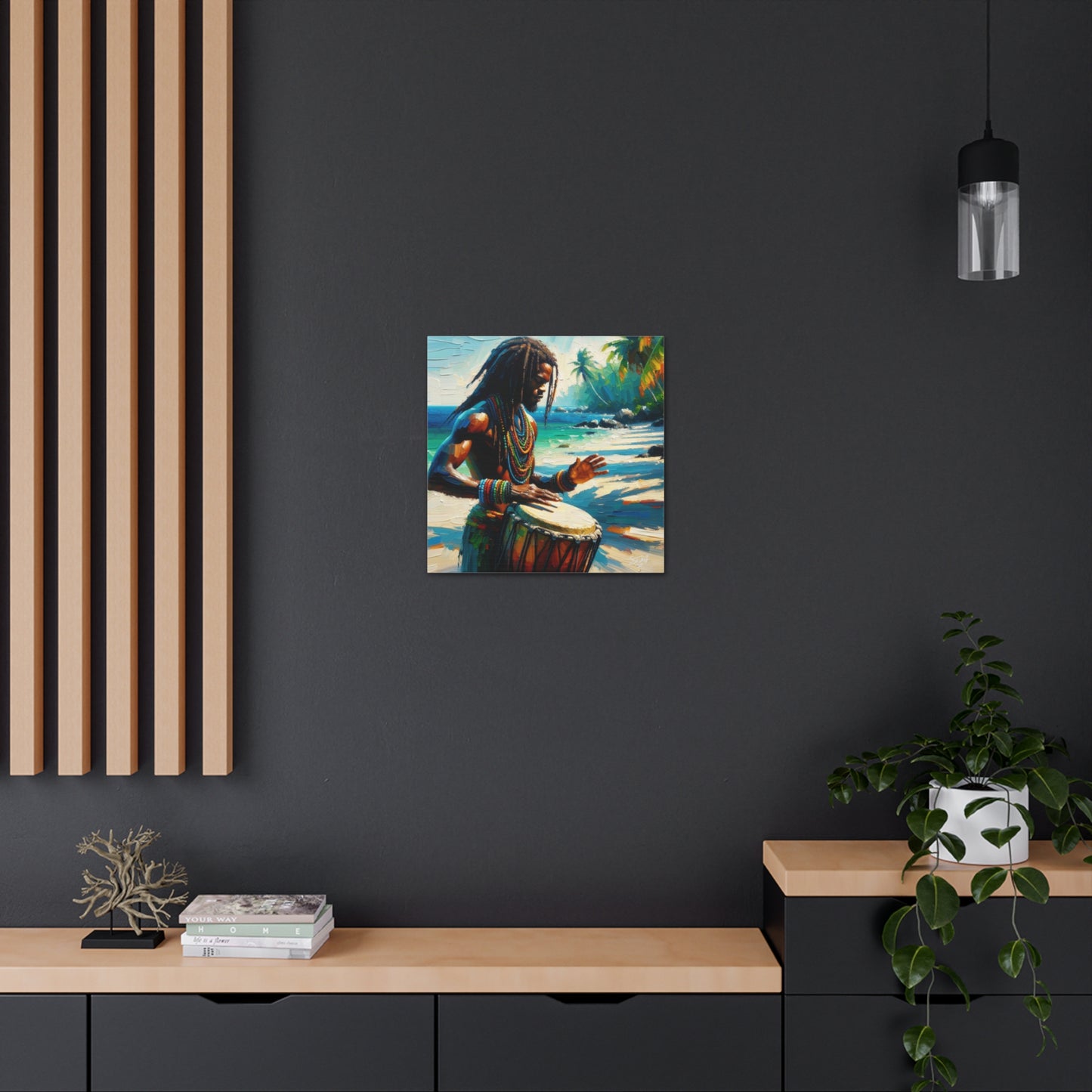 Art Print, Afro-Caribbean Man, "Drumming" Oil Finish, West Indian Ethnicity, Cultural, Heritage, Abstract, Canvas Gallery Wrap