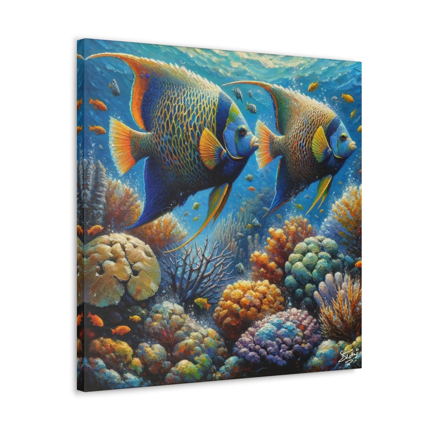 Art Print, Queen Angelfish, Oil Finish, Caribbean Nature, Canvas Gallery Wrap