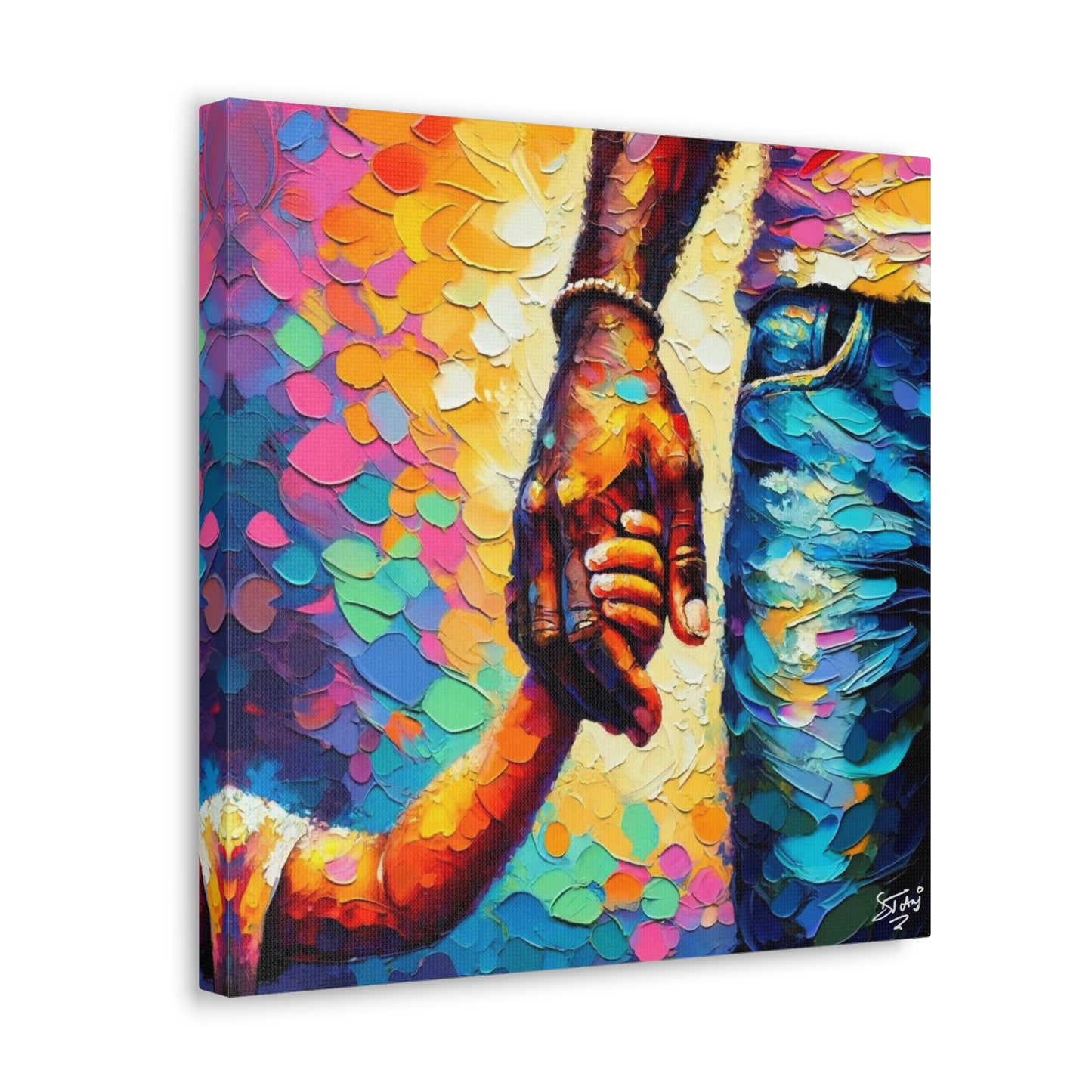 Art Print, Afro-Caribbean Father & Son, Oil Finish, West Indian Ethnicity, Cultural, Heritage, Abstract, Canvas Gallery Wrap