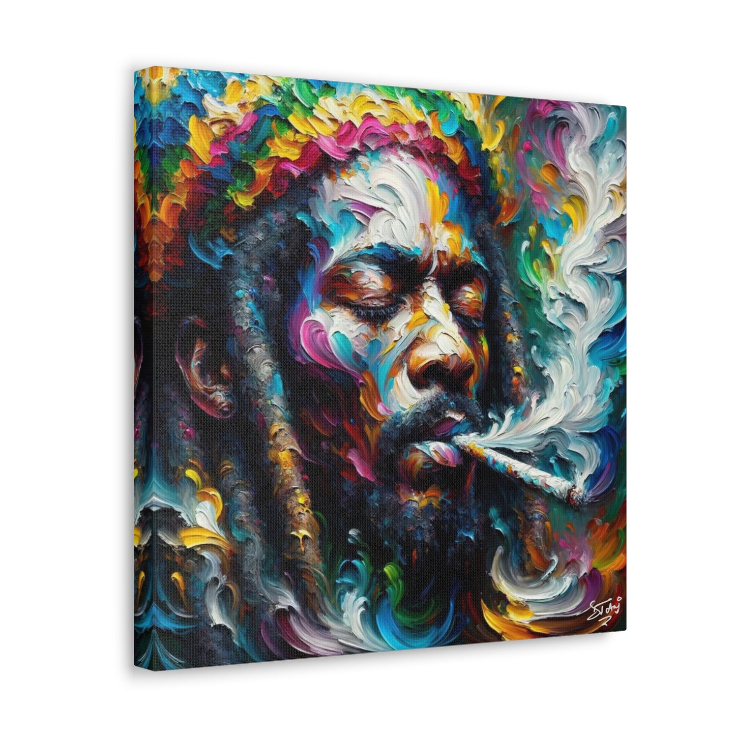 Art Print, "Rastaman Live Up," Oil Finish, West Indian Ethnicity, Cultural, Heritage, Semi-Abstract, Canvas Gallery Wrap