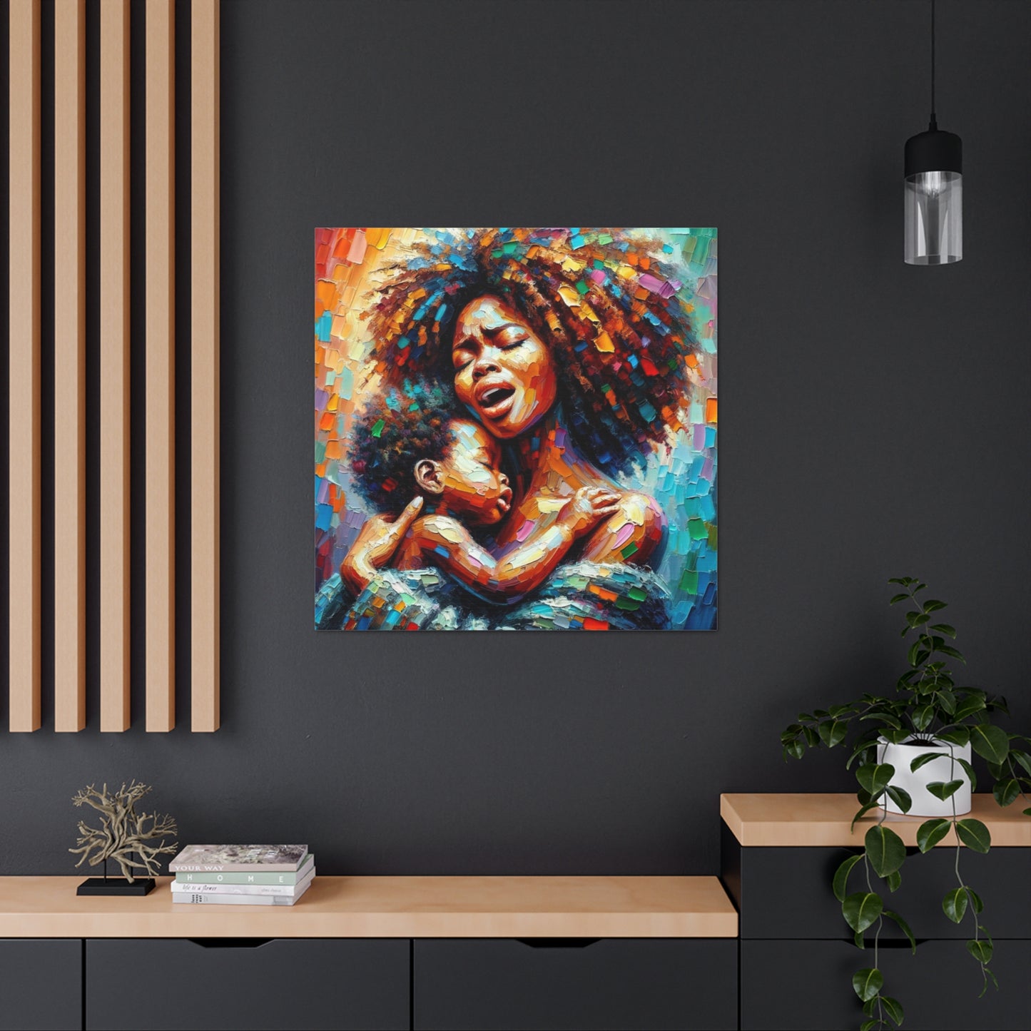 Art Print, Mother & Child, Afro-Caribbean Woman, Oil Finish, West Indian Ethnicity, Cultural, Heritage, Semi-Abstract, Canvas Gallery Wrap